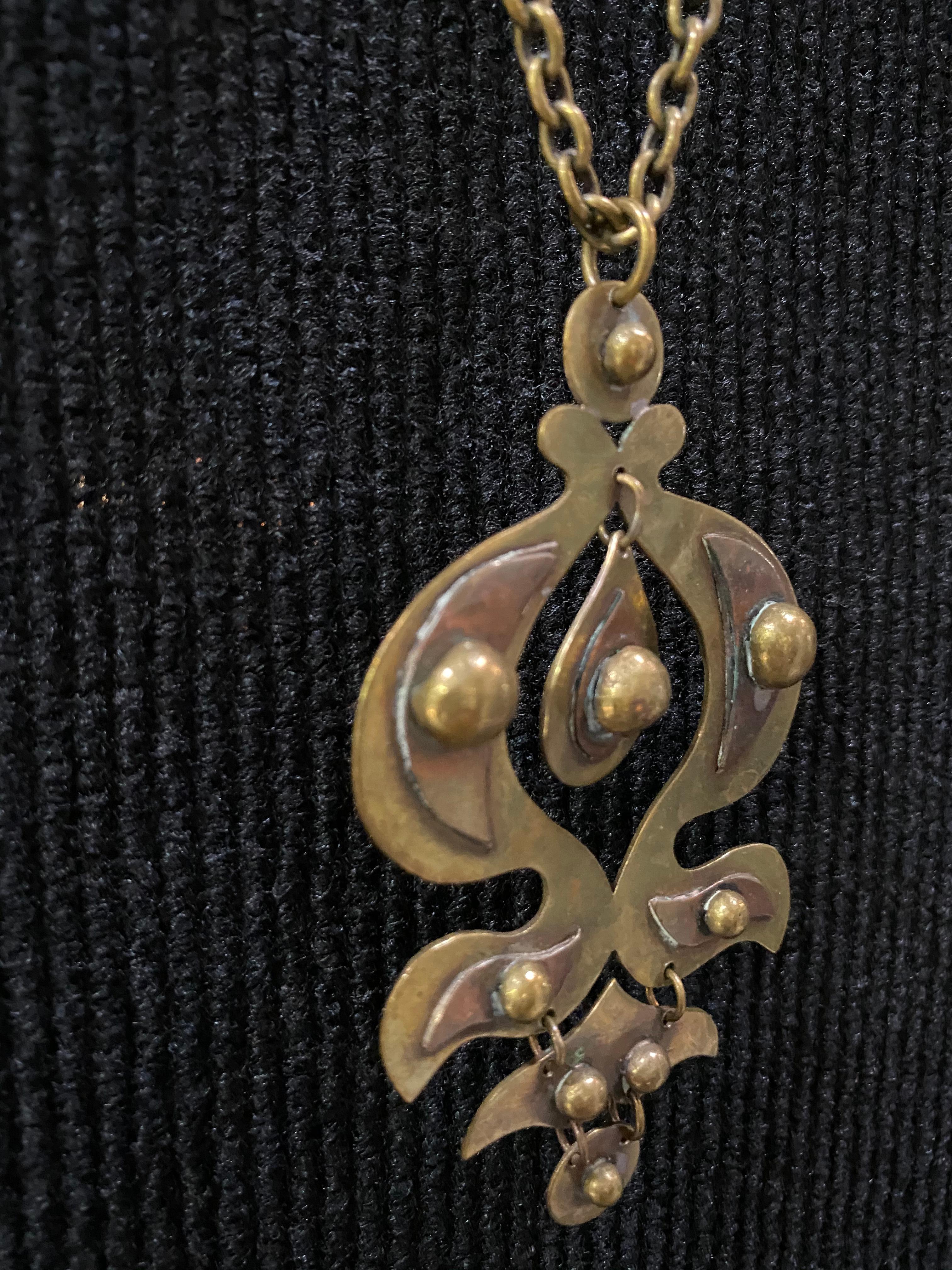 Retro Brass 1960-1970 Finland Seppo Tamminen Merkkikeskus Sorsa Necklace For Sale