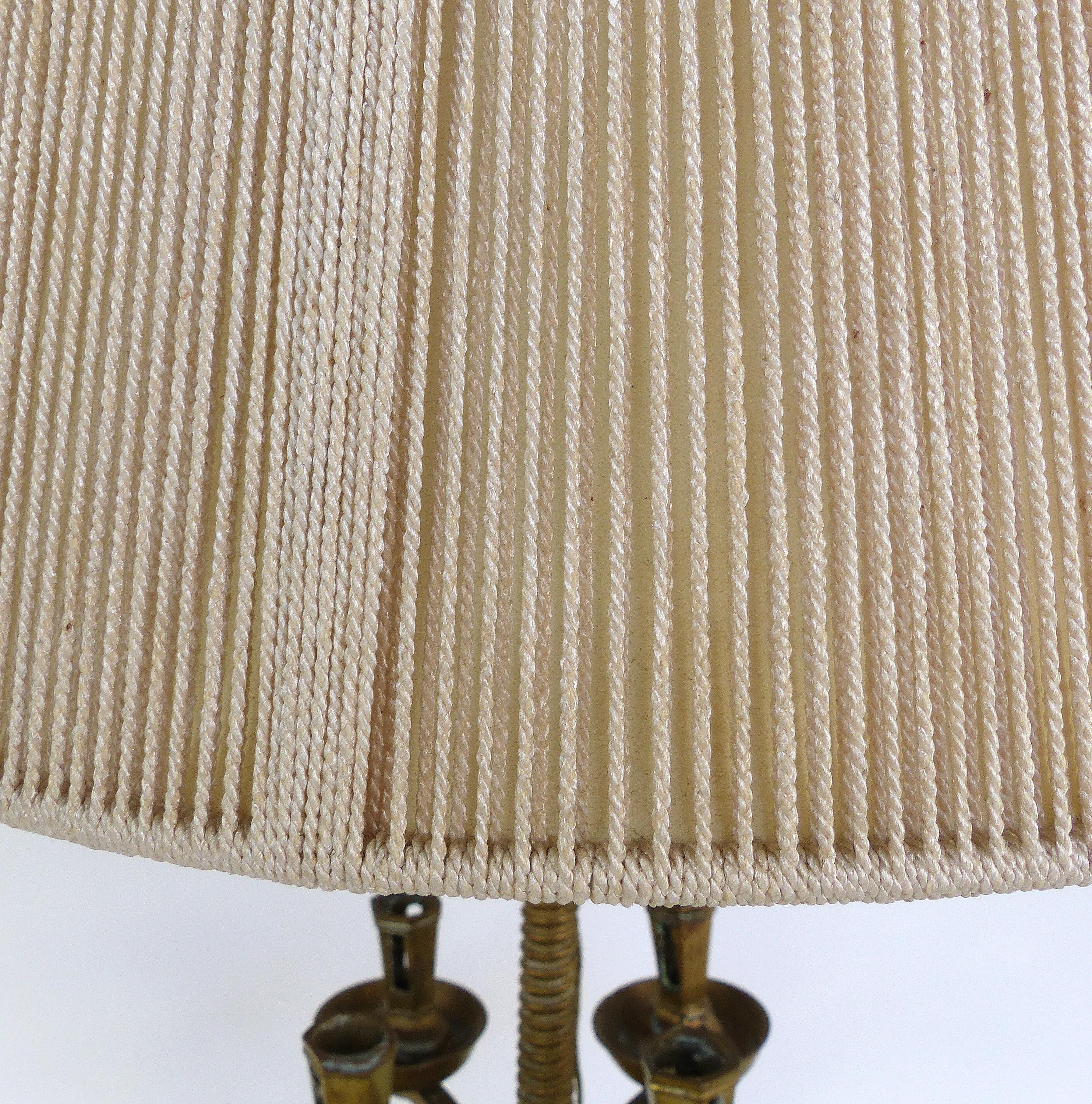 Brass 19th Century Candelabra Mounted as a Table Lamp, Including a String Shade For Sale 6