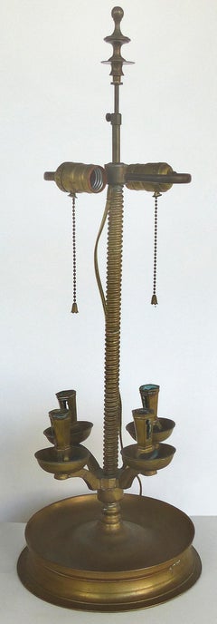Brass 19th Century Candelabra Mounted as a Table Lamp, Including a String Shade