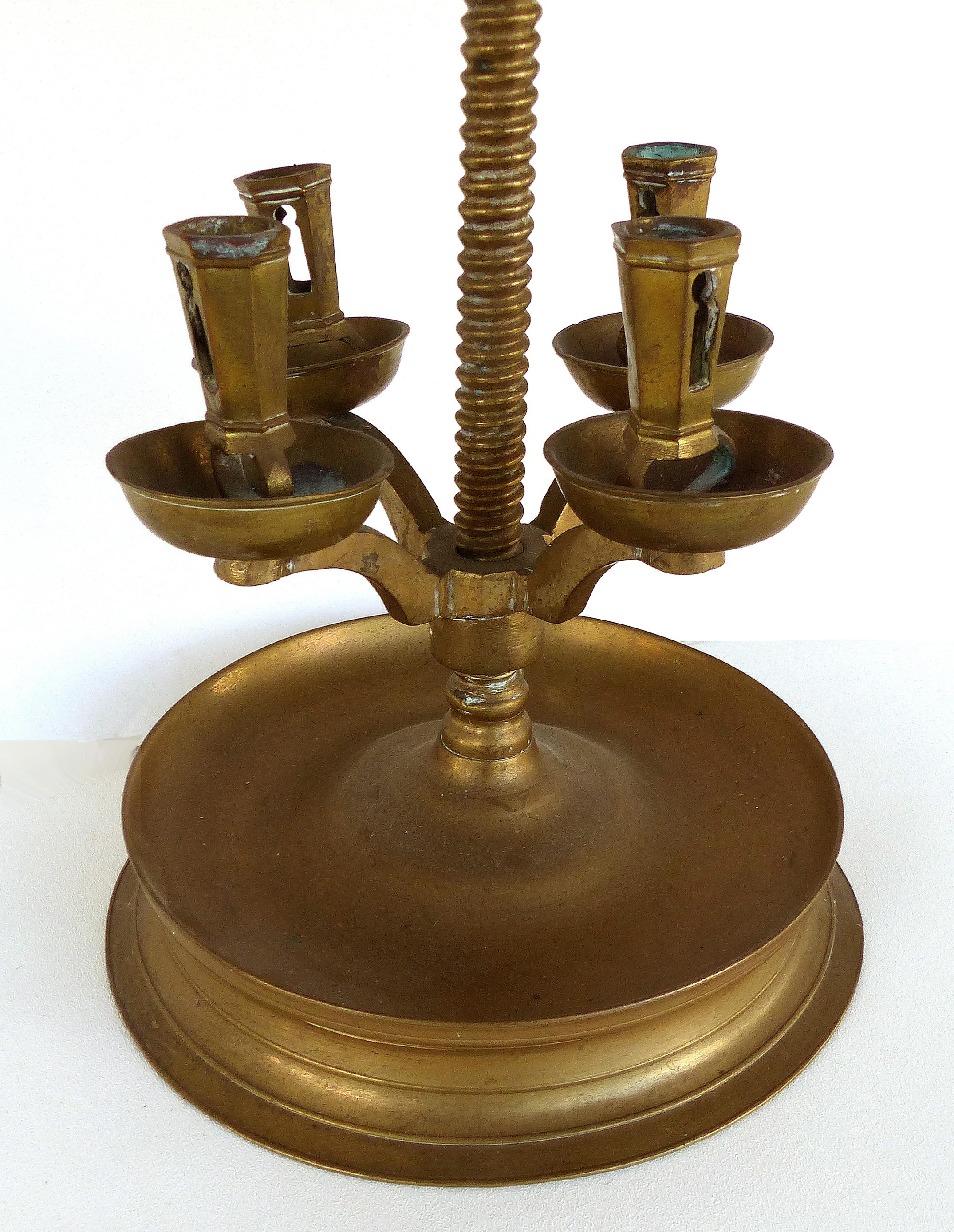 Fabric Brass 19th Century Candelabra Mounted as a Table Lamp, Including a String Shade