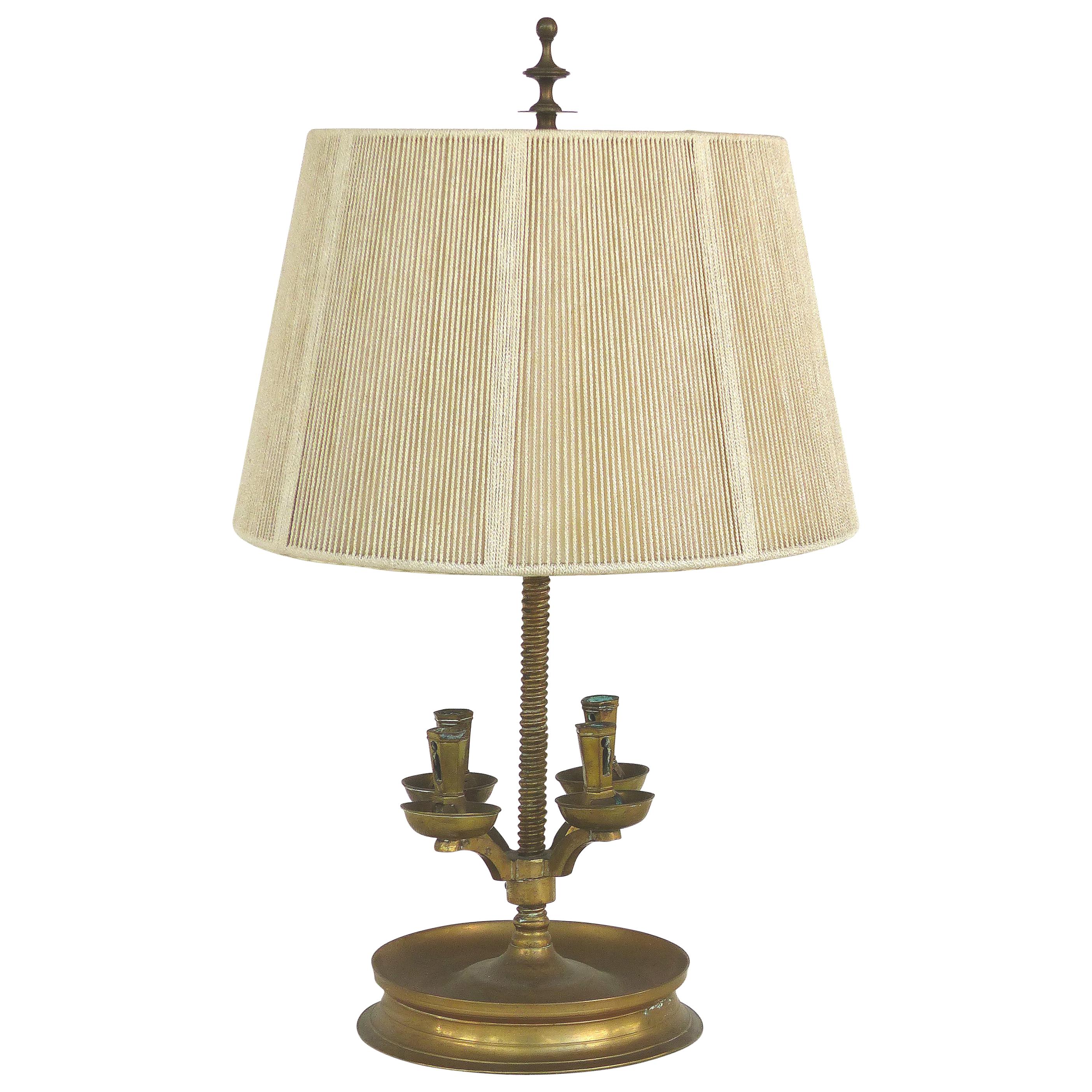 Brass 19th Century Candelabra Mounted as a Table Lamp, Including a String Shade