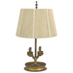Antique Brass 19th Century Candelabra Mounted as a Table Lamp, Including a String Shade