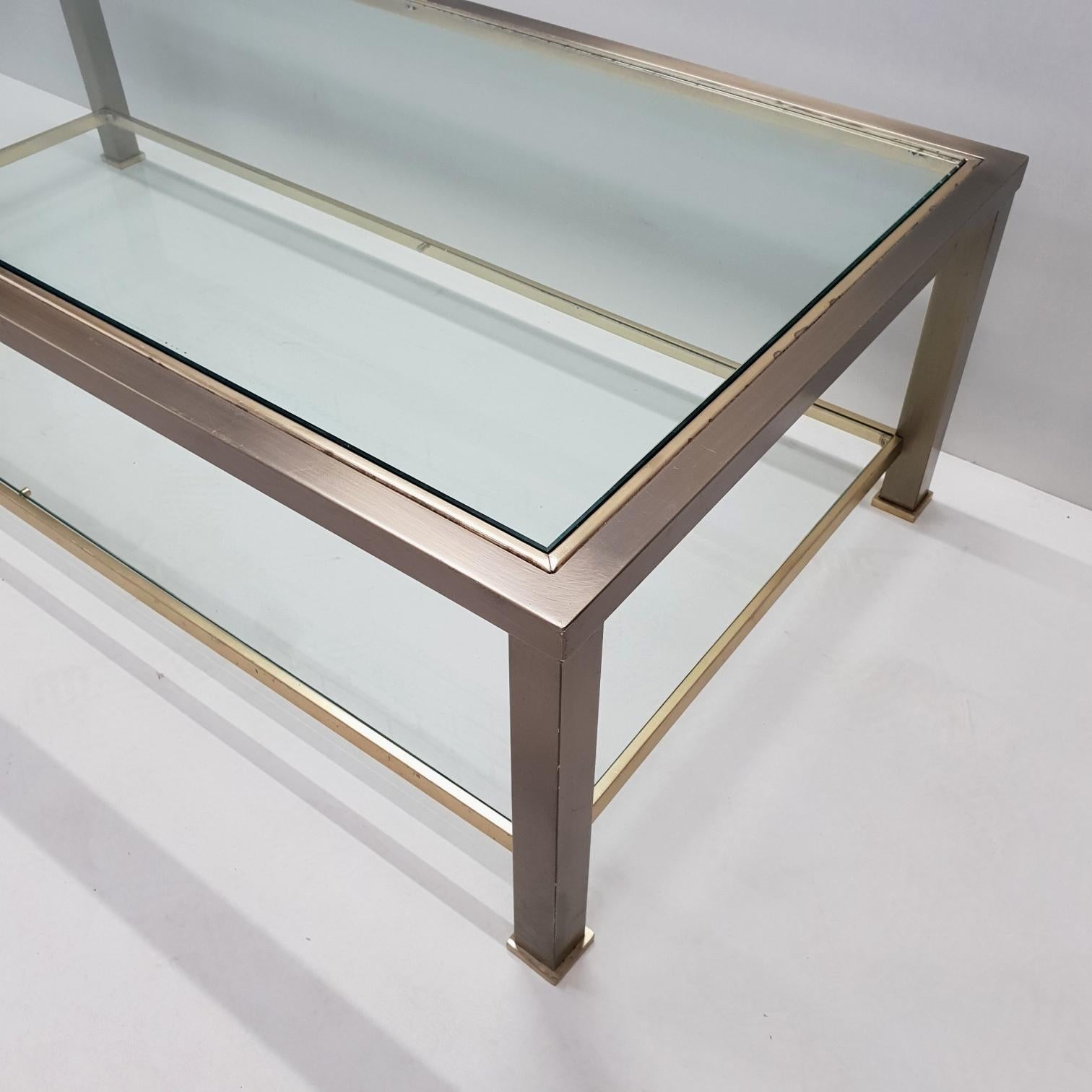 Industrial Brass 2-Tiers Coffee Table with Cut Glass from Belgo Chrom, 1980s For Sale