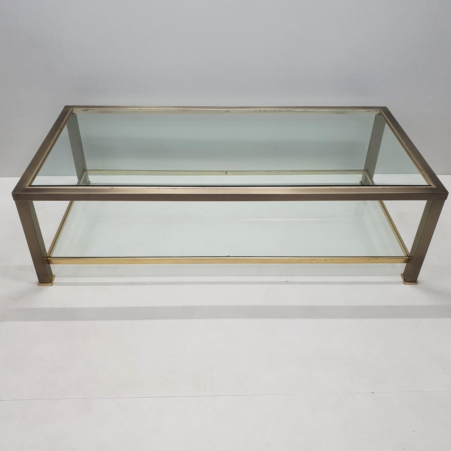 Belgian Brass 2-Tiers Coffee Table with Cut Glass from Belgo Chrom, 1980s For Sale