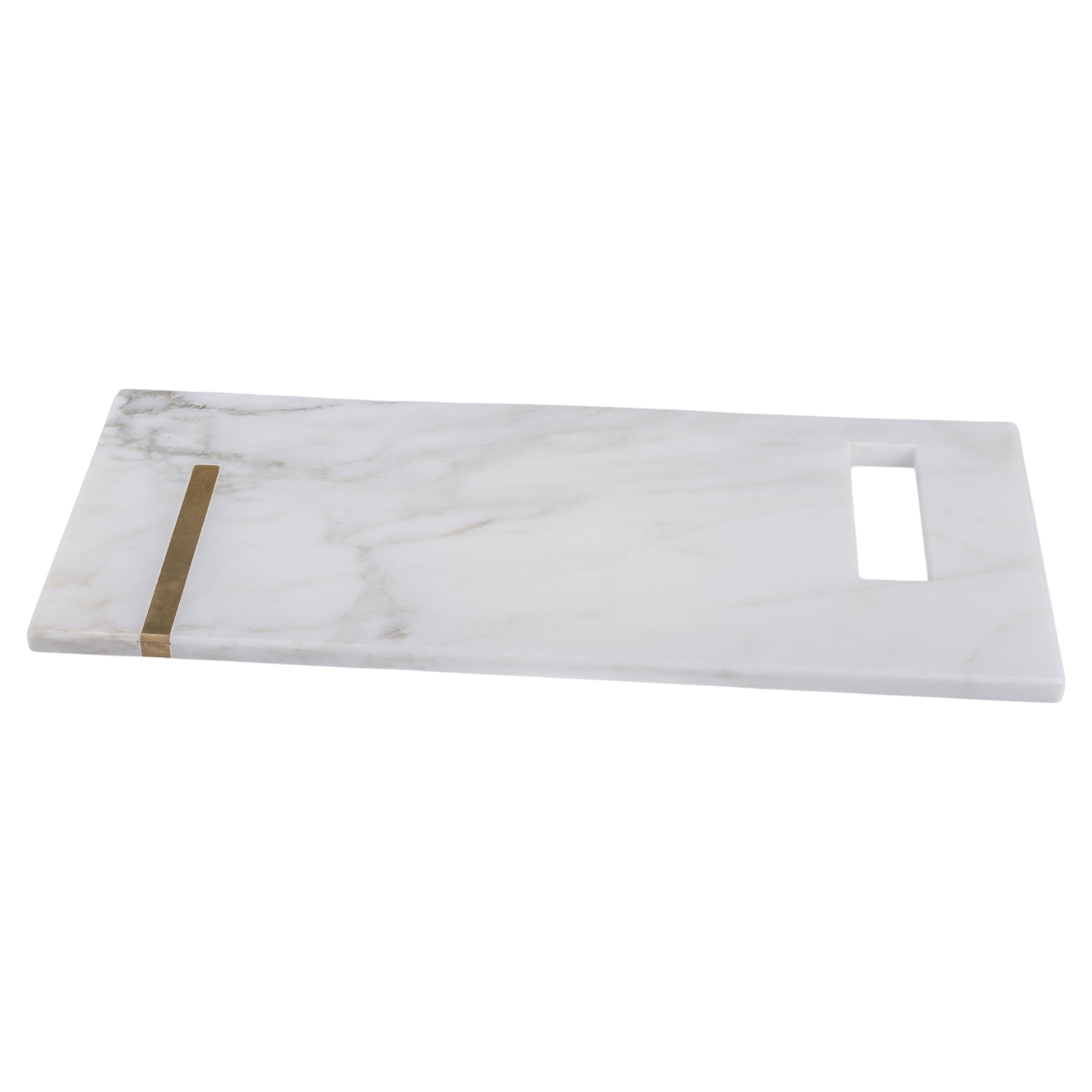 "Brass", 21st Century Calacatta Oro Rectangular chopping board with brass