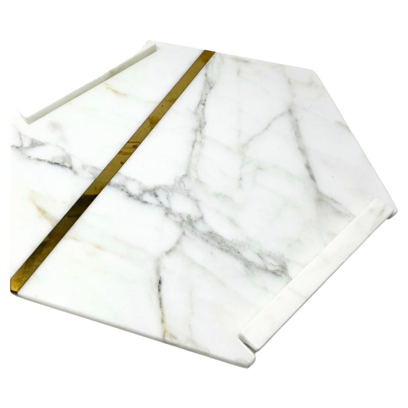 "Brass" - 21st Century Hexagonal Calacatta Oro Marble Tray with Brass  For Sale