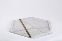 "Brass" - 21st Century Hexagonal Calacatta Oro Marble Tray with Brass 