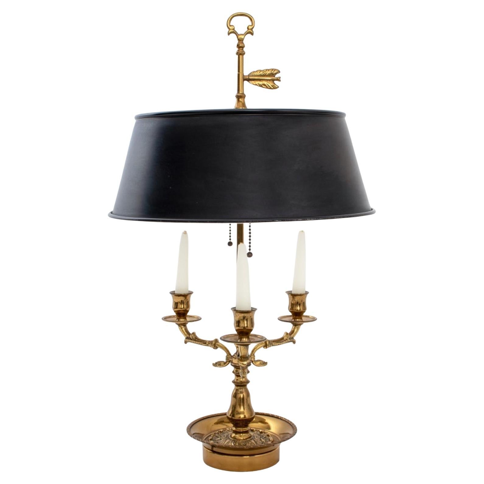 Brass 3-Branch Tole Peinte Shade Bouillotte Lamp