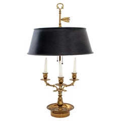 Brass 3-Branch Tole Peinte Shade Bouillotte Lamp