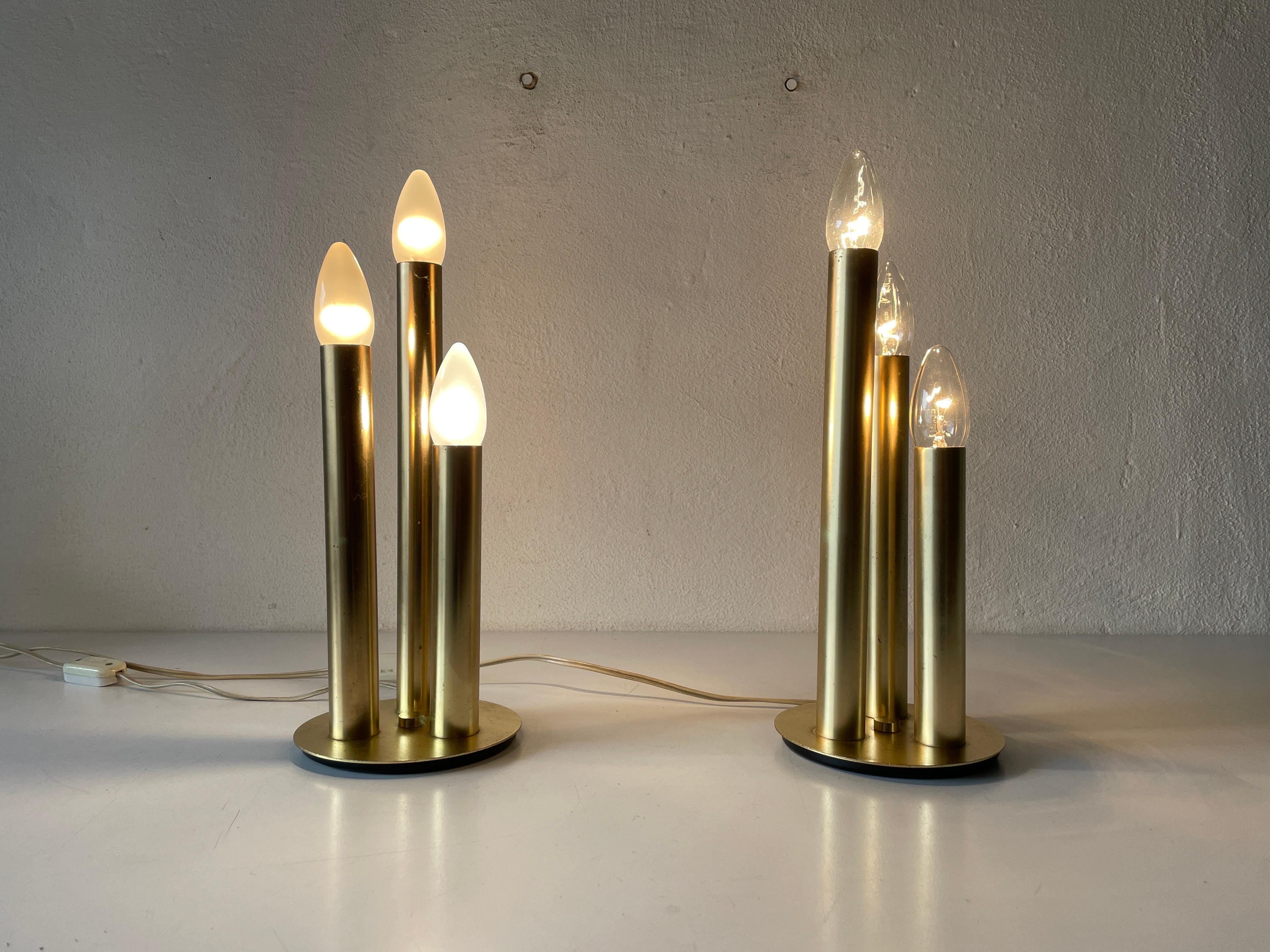 Brass 3 Cylinder Modernist Pair of Table Lamps, 1960s, Italy For Sale 4