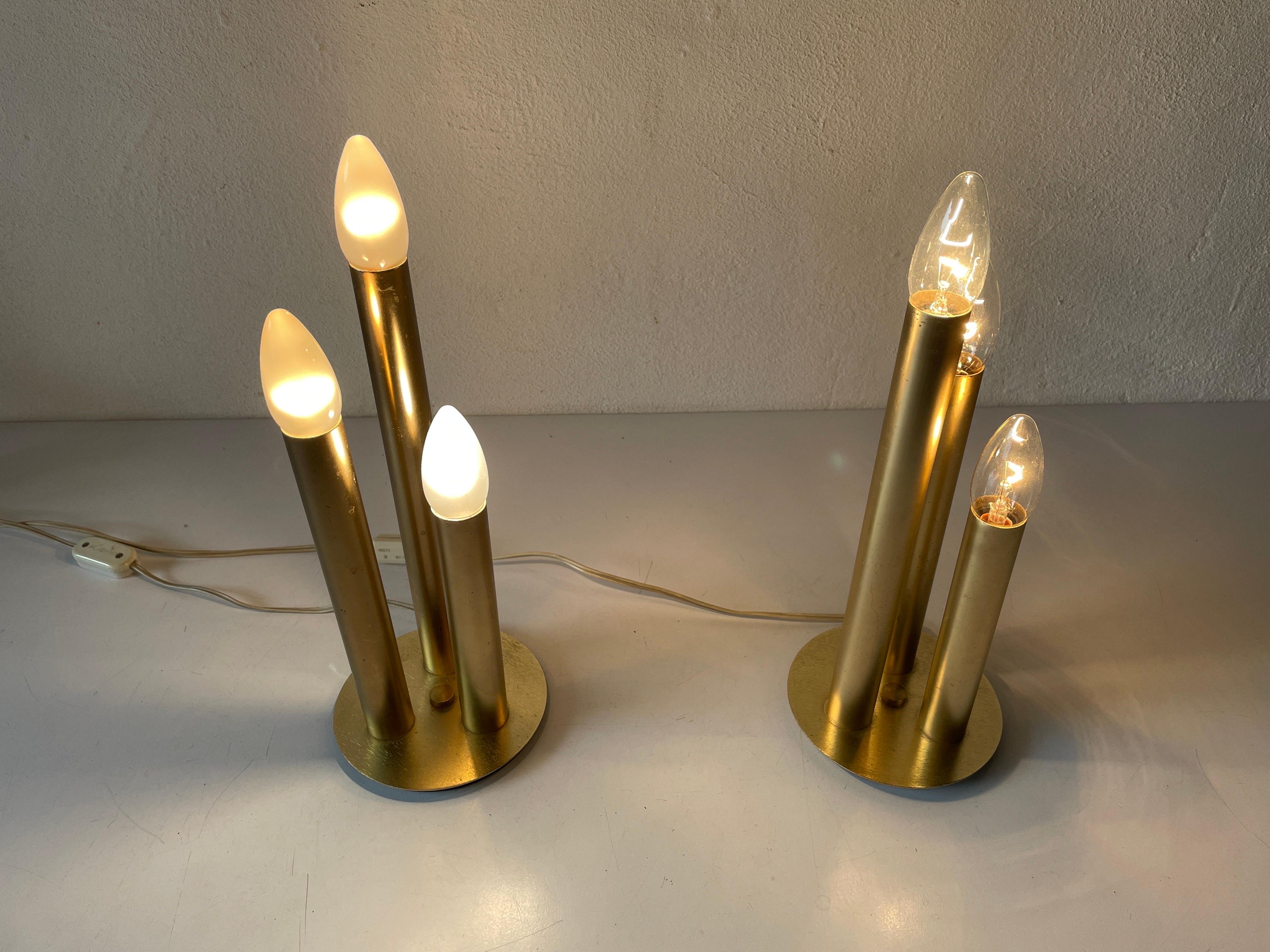 Brass 3 Cylinder Modernist Pair of Table Lamps, 1960s, Italy For Sale 5