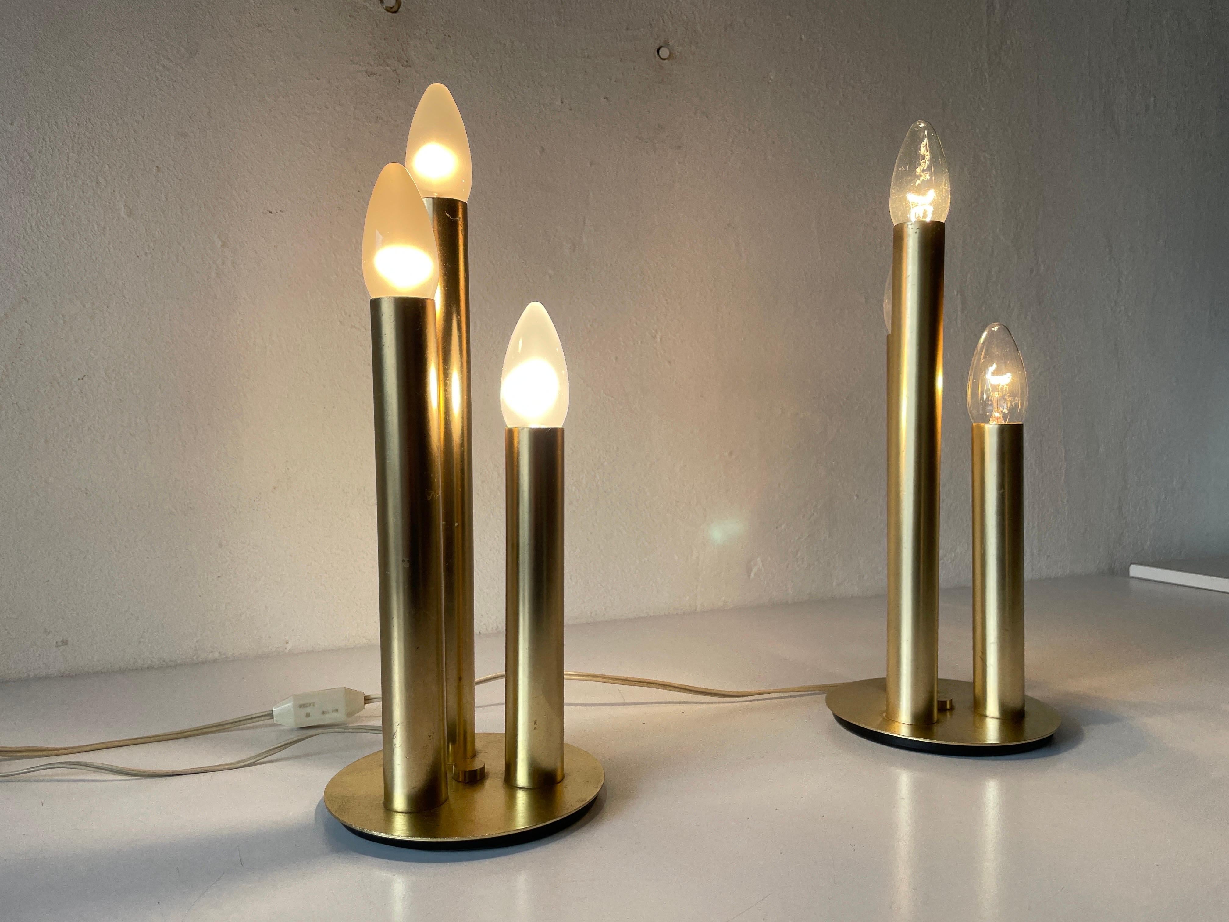 Brass 3 Cylinder Modernist Pair of Table Lamps, 1960s, Italy For Sale 6