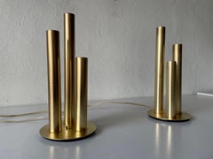 Brass 3 Cylinder Modernist Pair of Table Lamps, 1960s, Italy