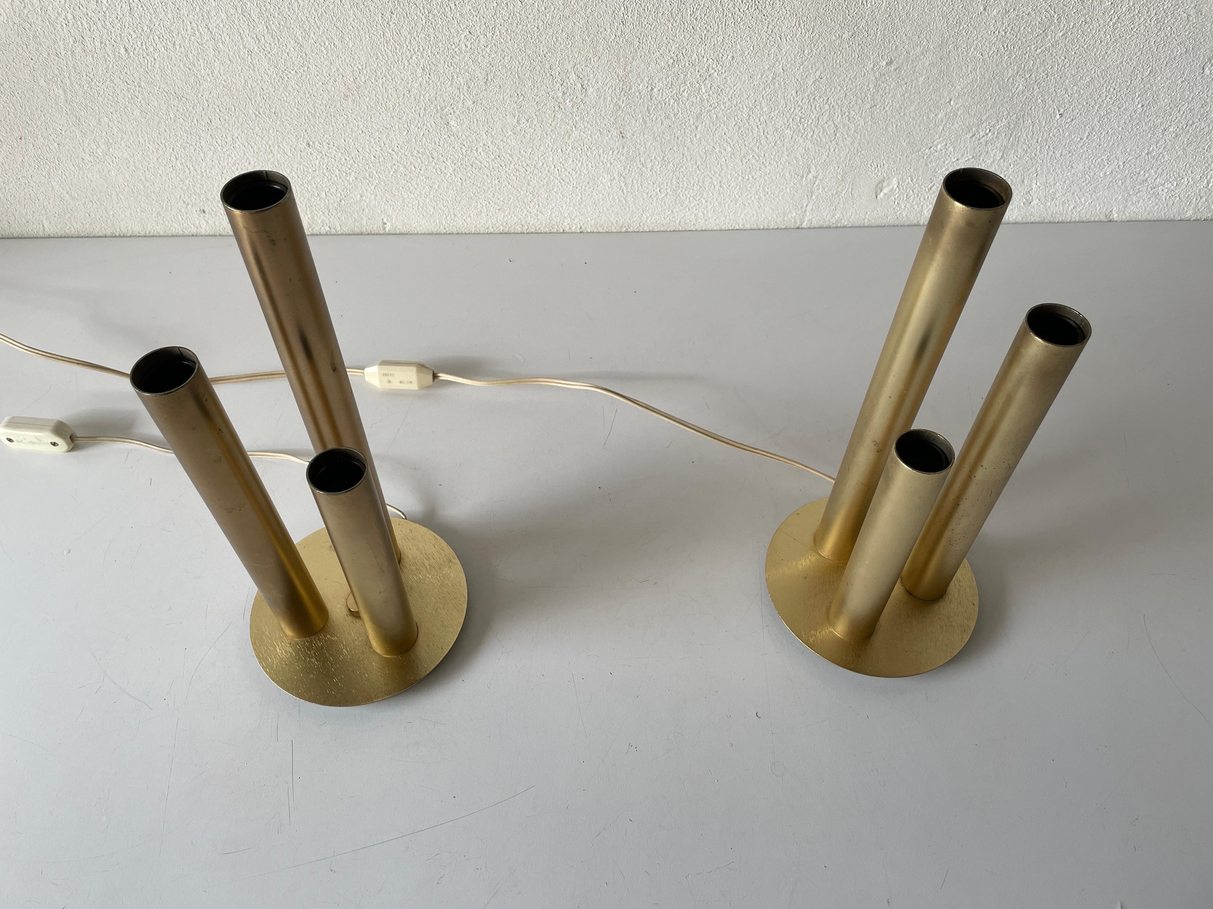 Space Age Brass 3 Cylinder Modernist Pair of Table Lamps, 1960s, Italy For Sale