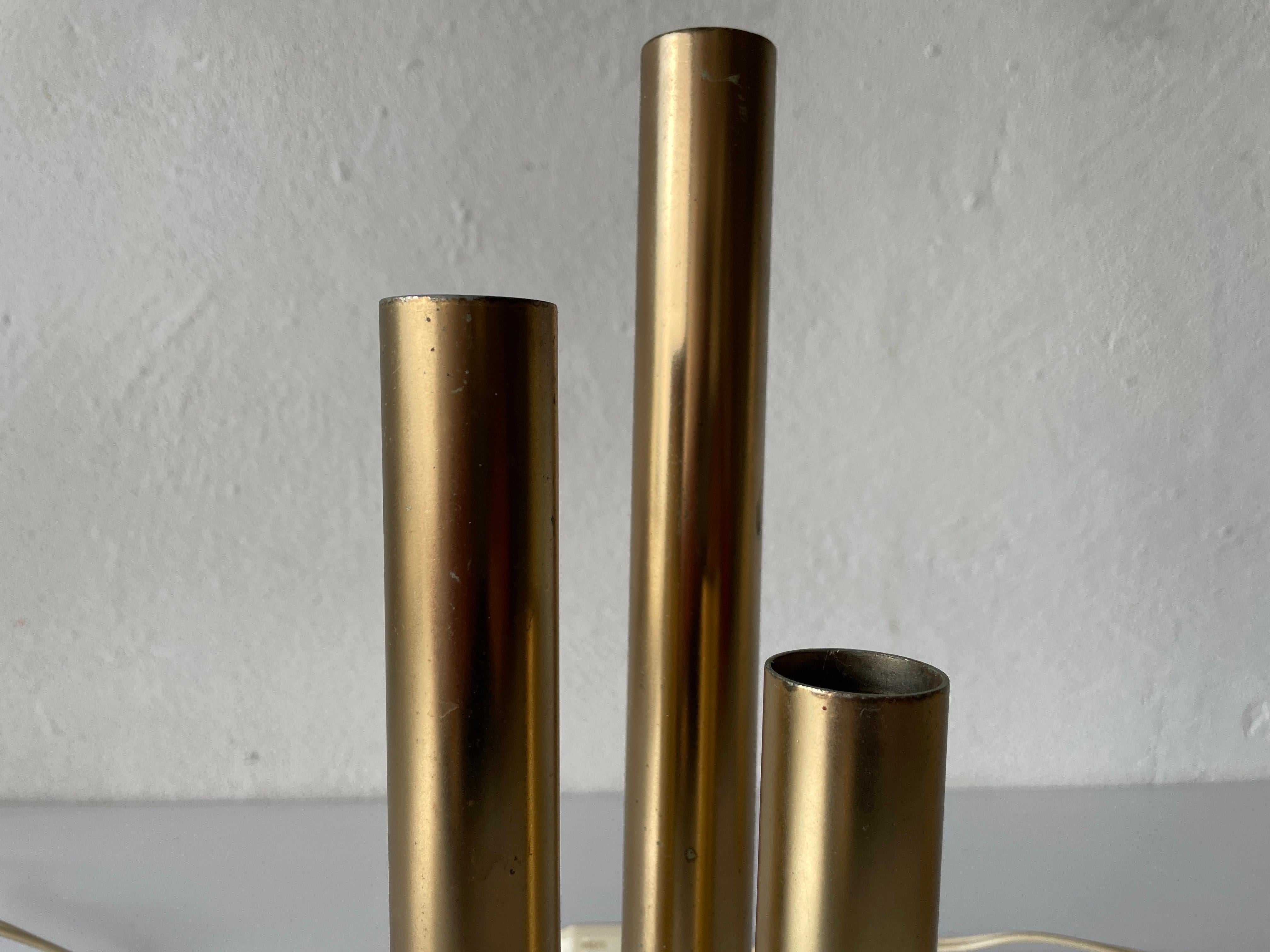 Italian Brass 3 Cylinder Modernist Pair of Table Lamps, 1960s, Italy For Sale