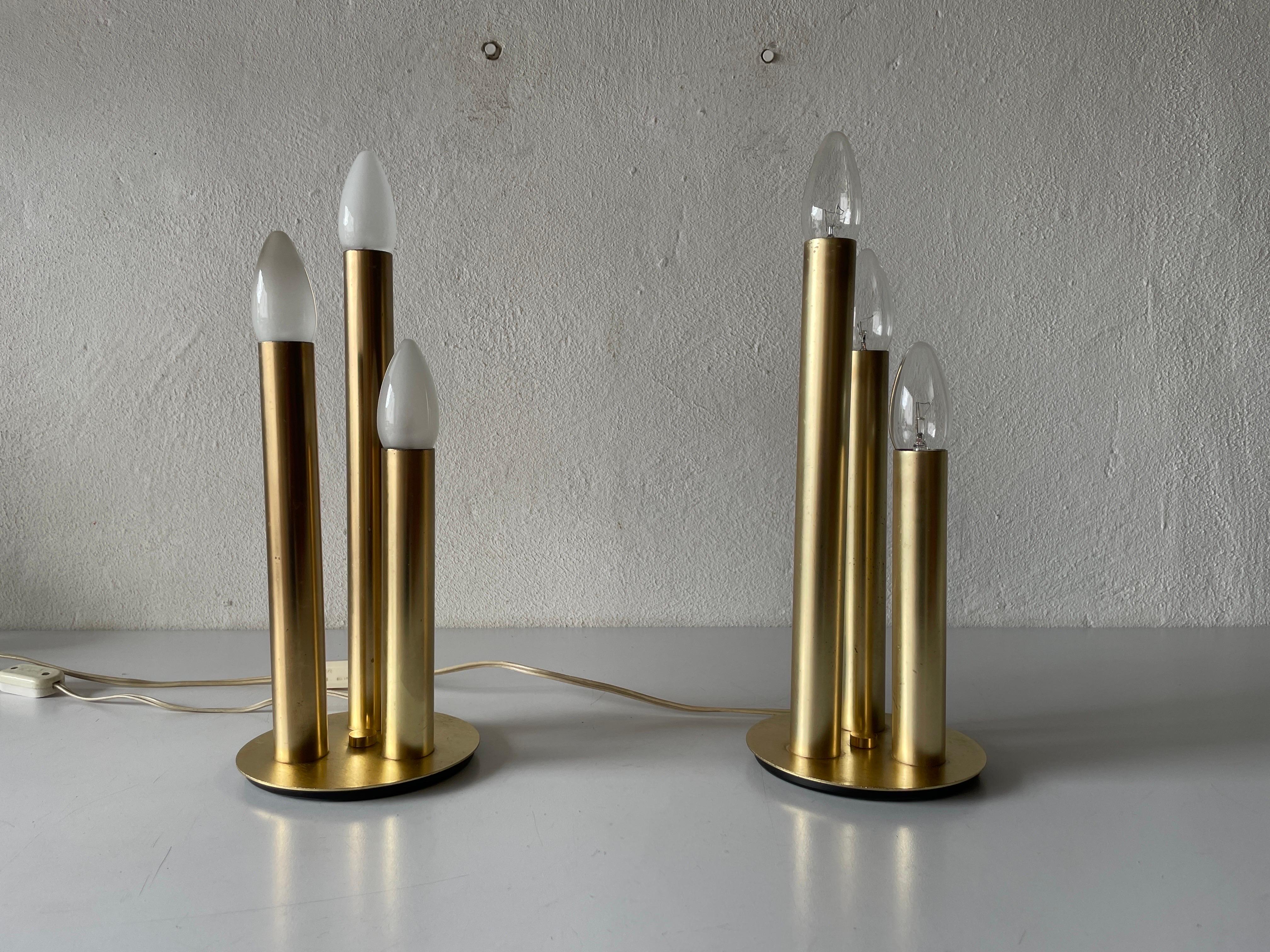Brass 3 Cylinder Modernist Pair of Table Lamps, 1960s, Italy For Sale 1