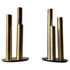 Paire de lampes de bureau modernistes  3 cylindres en laiton, annes 1960, Italie