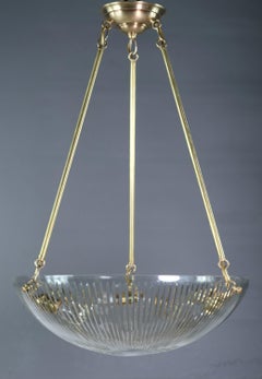 Brass 3 Legged Pendant Light Fluted Clear Glass Dish Shade