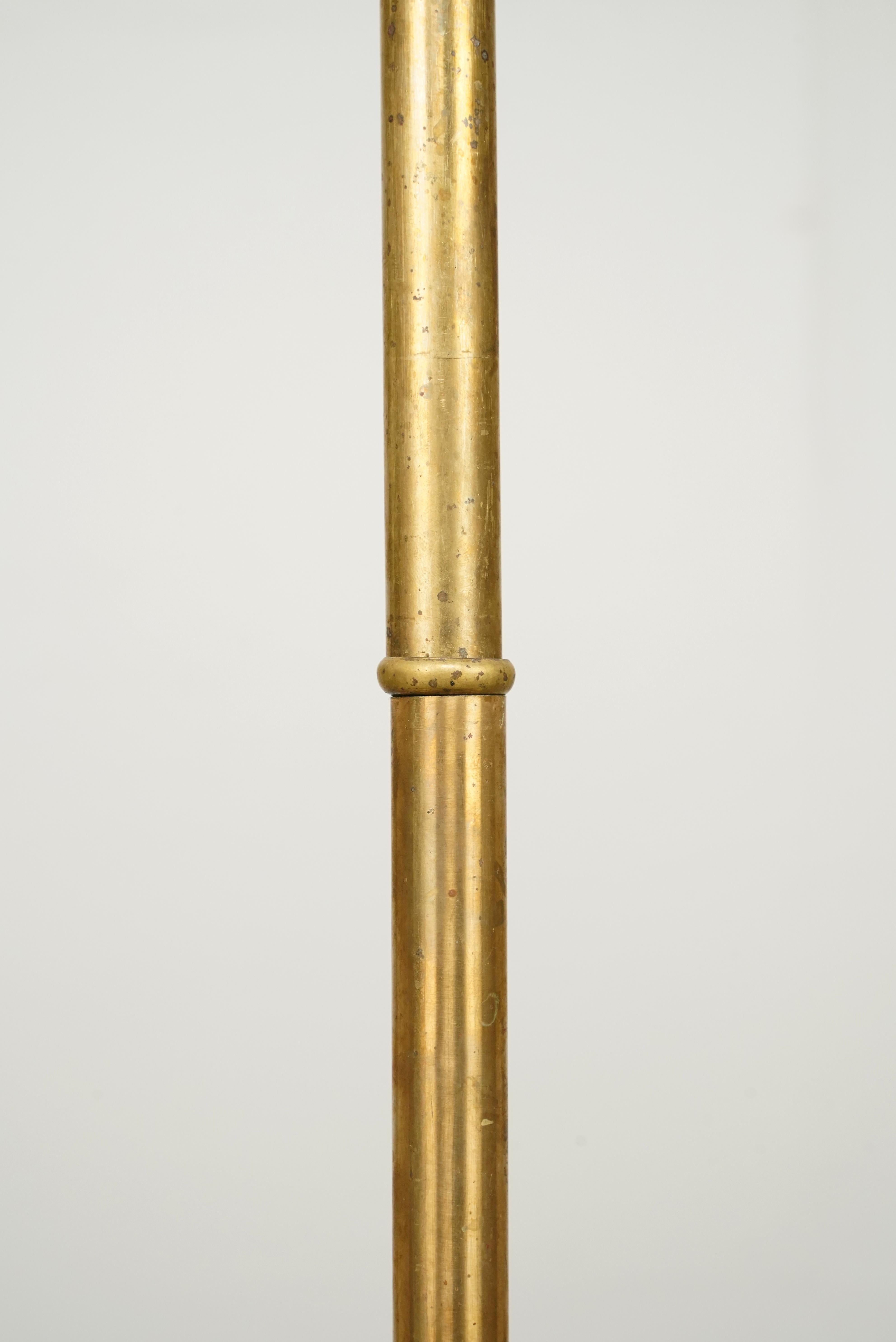 Brass 4 Arm Glass Ruffled Shades Pole Chandelier For Sale 6