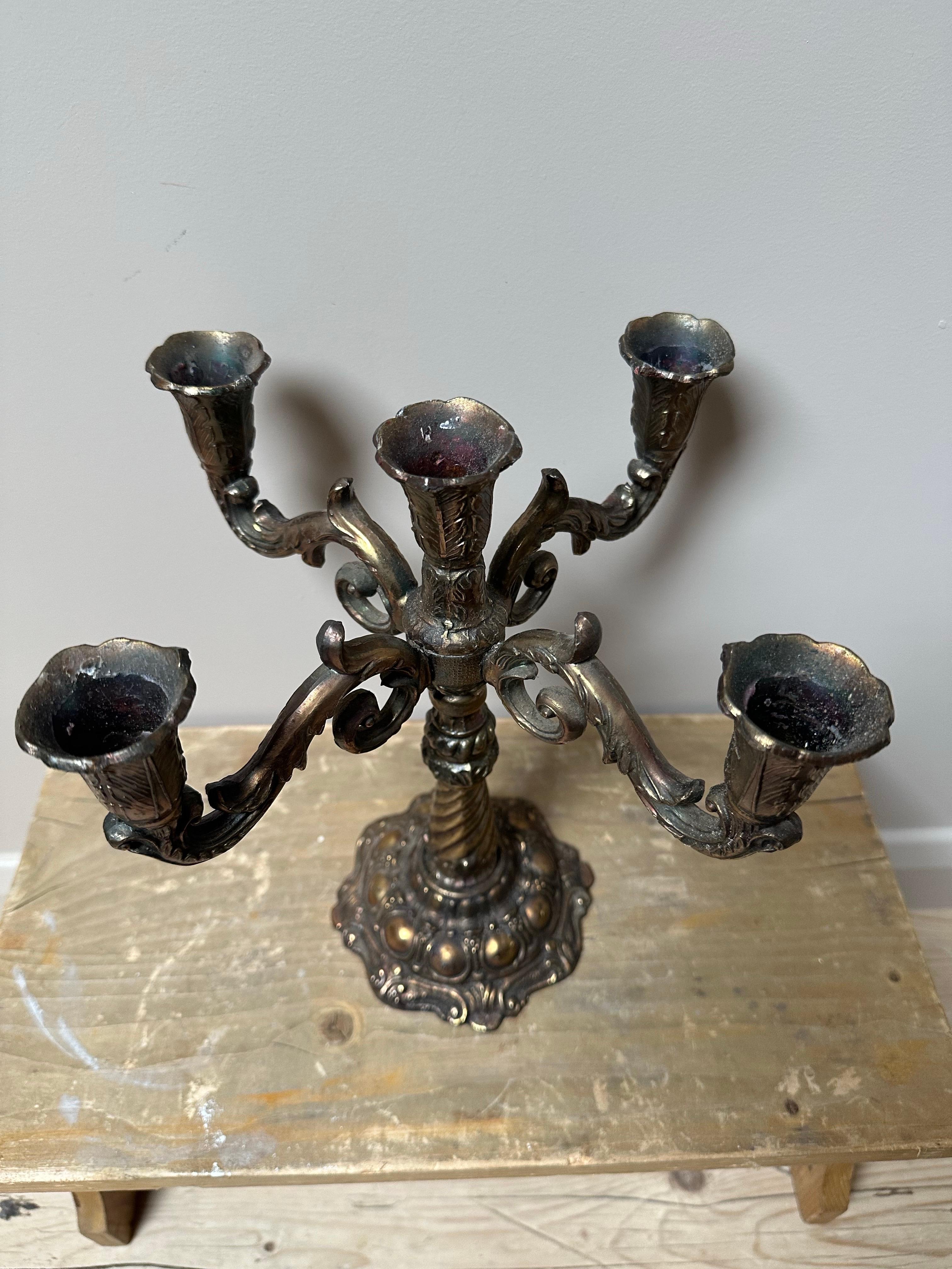 Brass 5-arm candelabra, 1900s in vendita 2