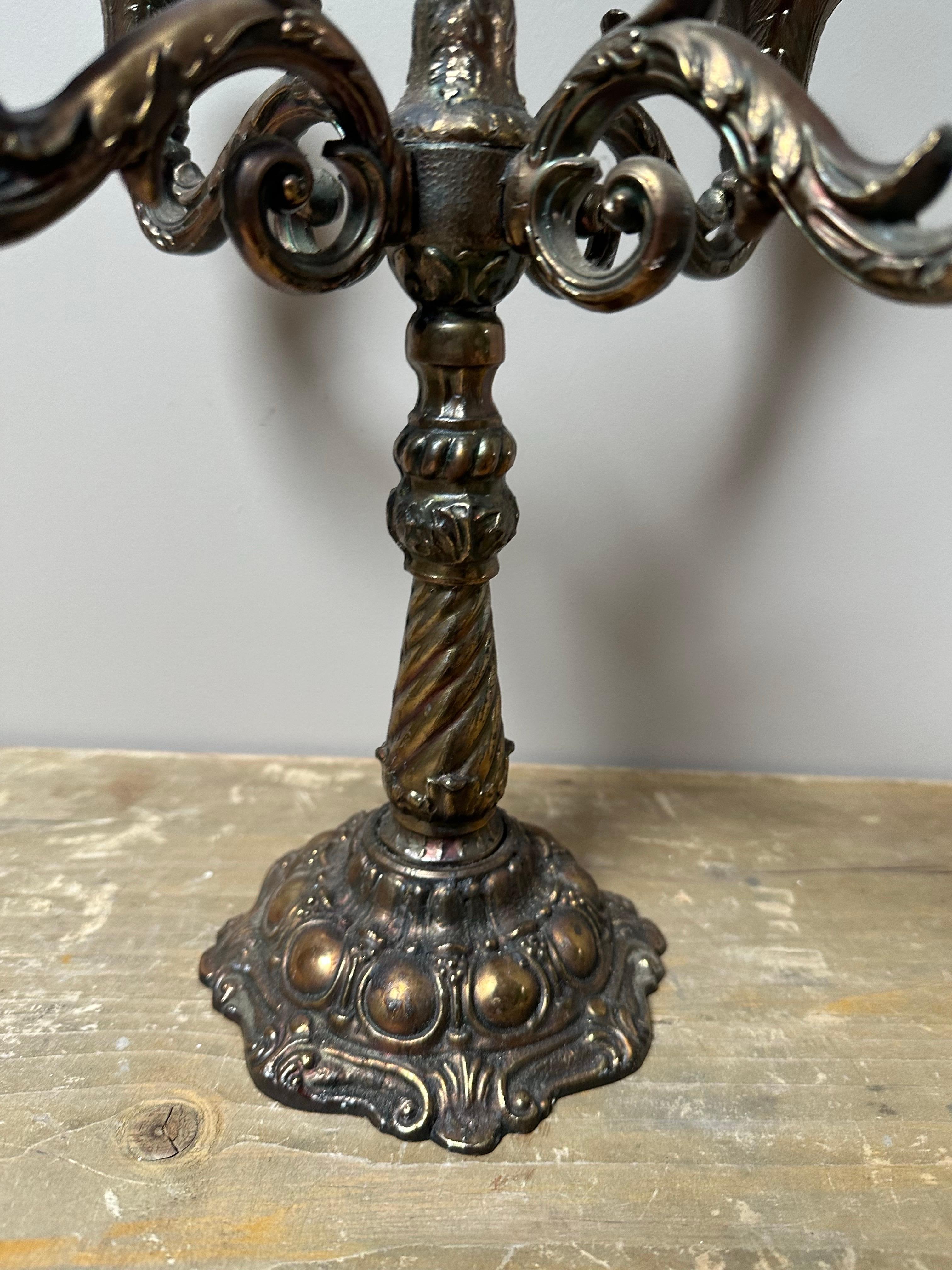 Brass 5-arm candelabra, 1900s in vendita 3