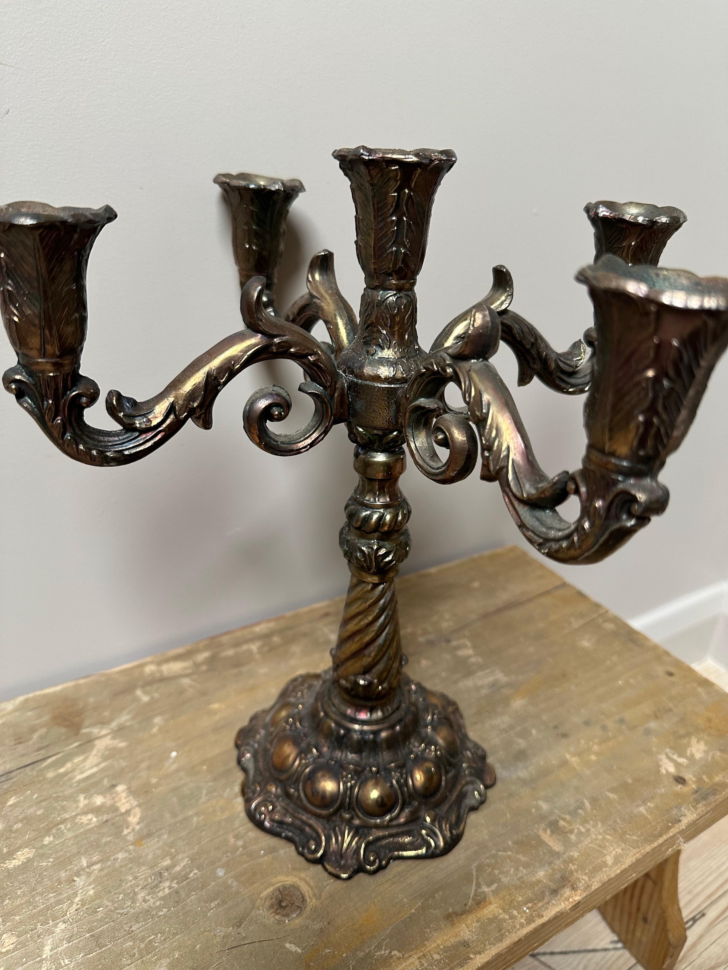 Brass 5-arm candelabra, 1900s in vendita 5