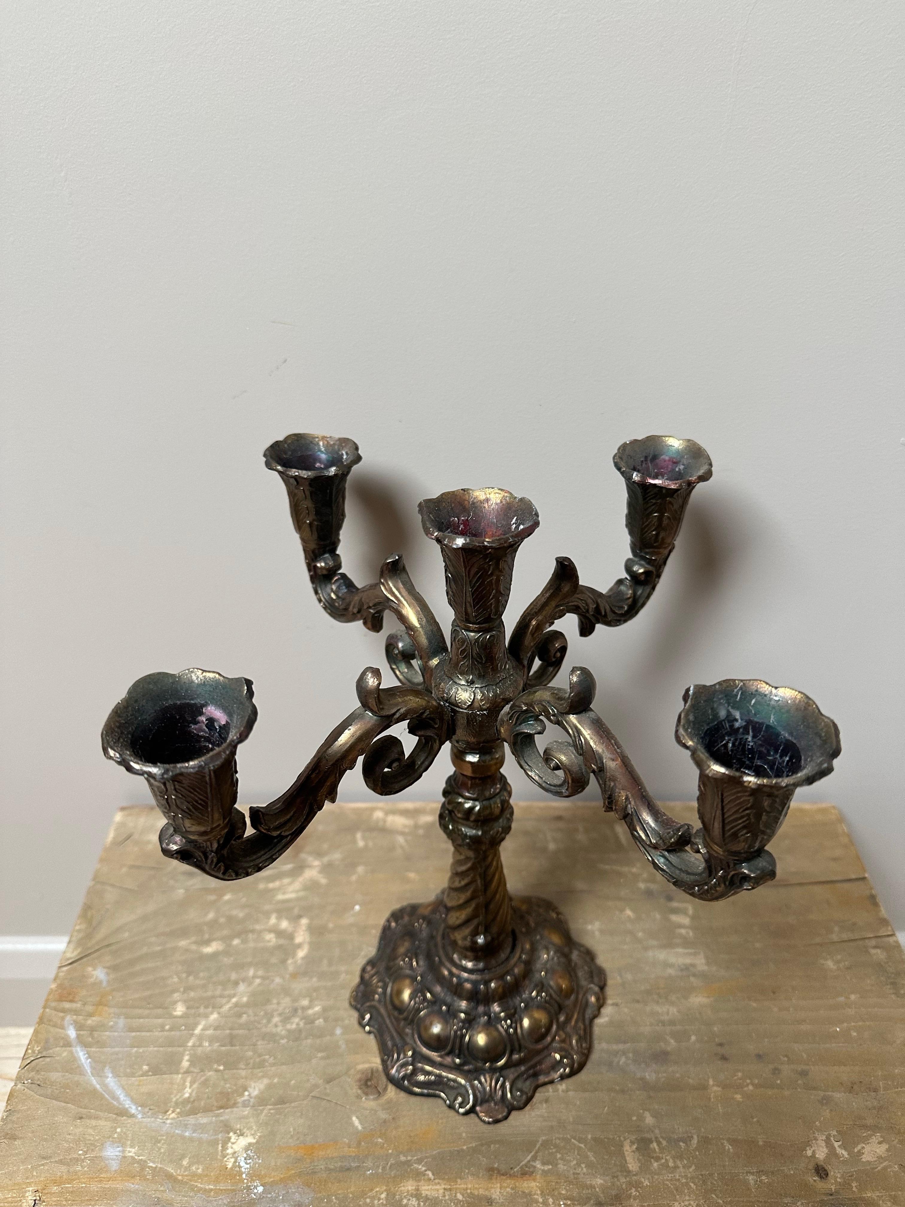 Brass 5-arm candelabra, 1900s in vendita 6