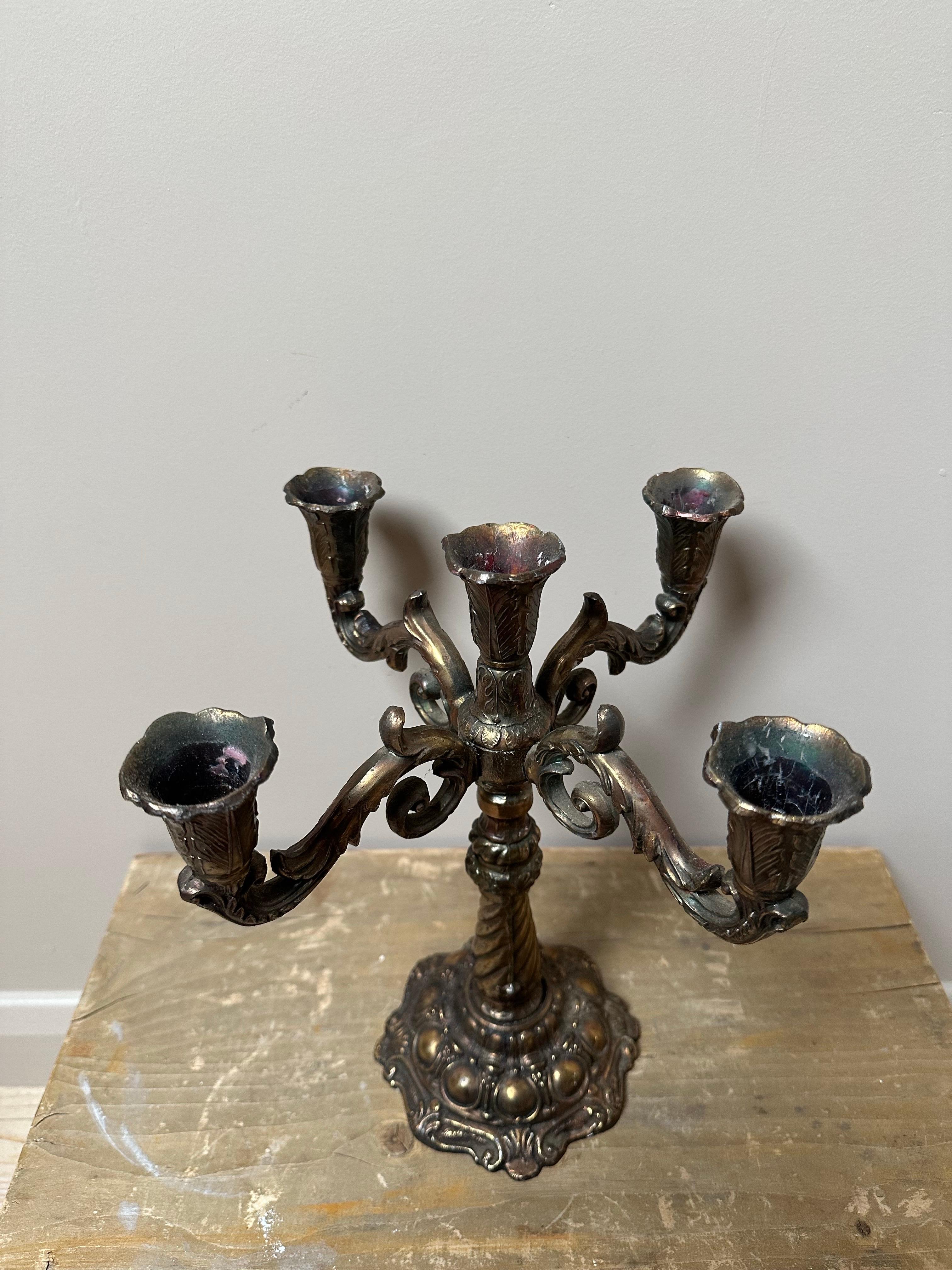Brass 5-arm candelabra, 1900s in vendita 7