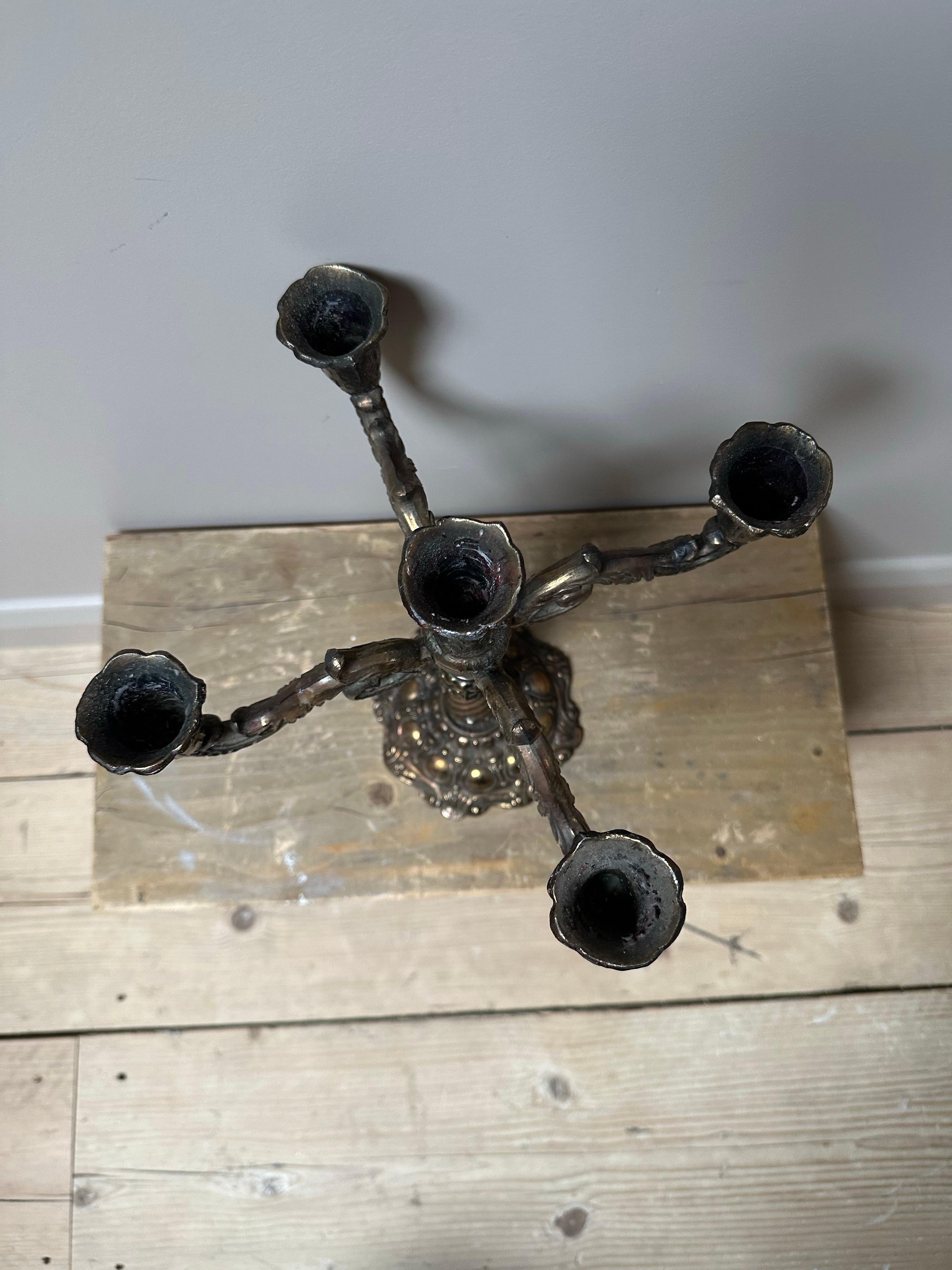 Brass 5-arm candelabra, 1900s in vendita 8