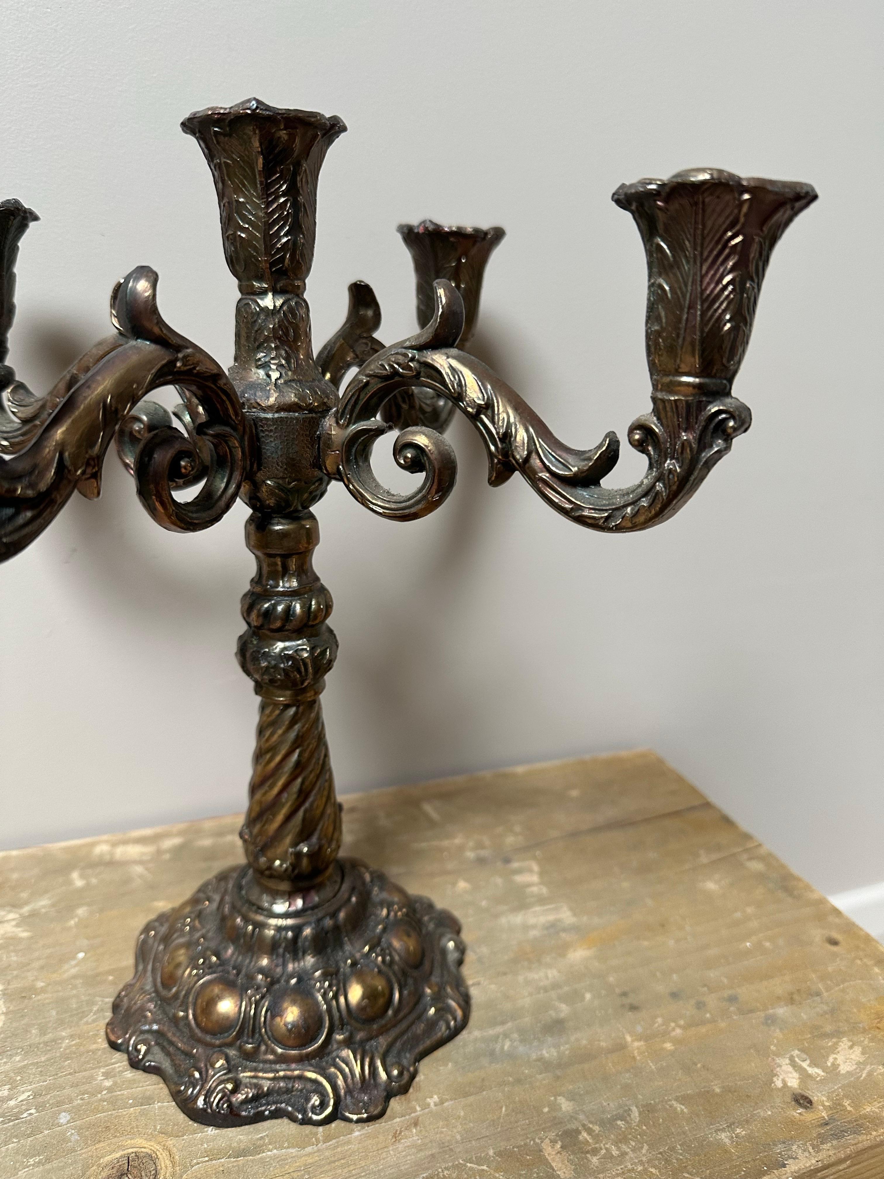 XX secolo Brass 5-arm candelabra, 1900s in vendita
