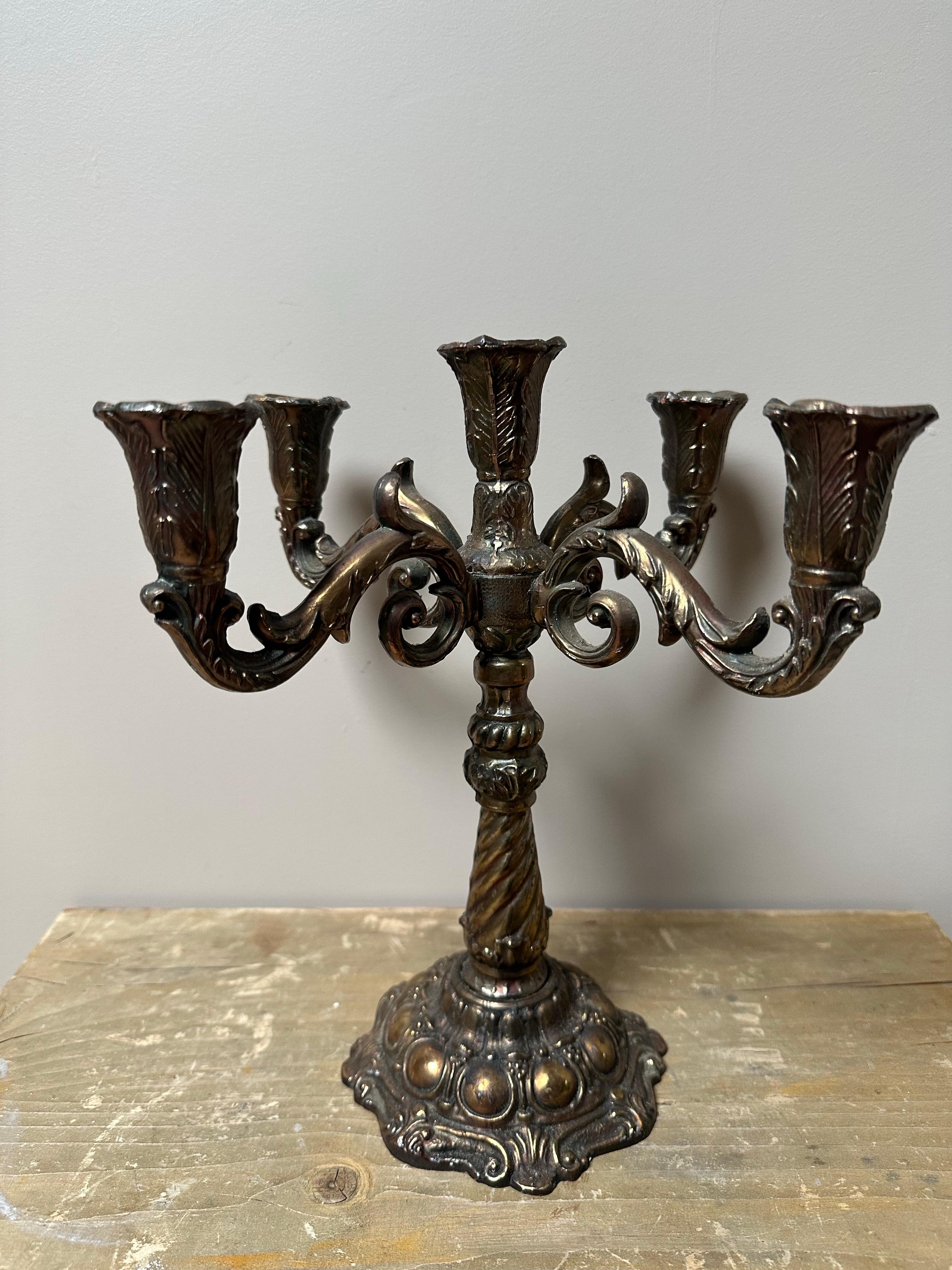 Ottone Brass 5-arm candelabra, 1900s in vendita