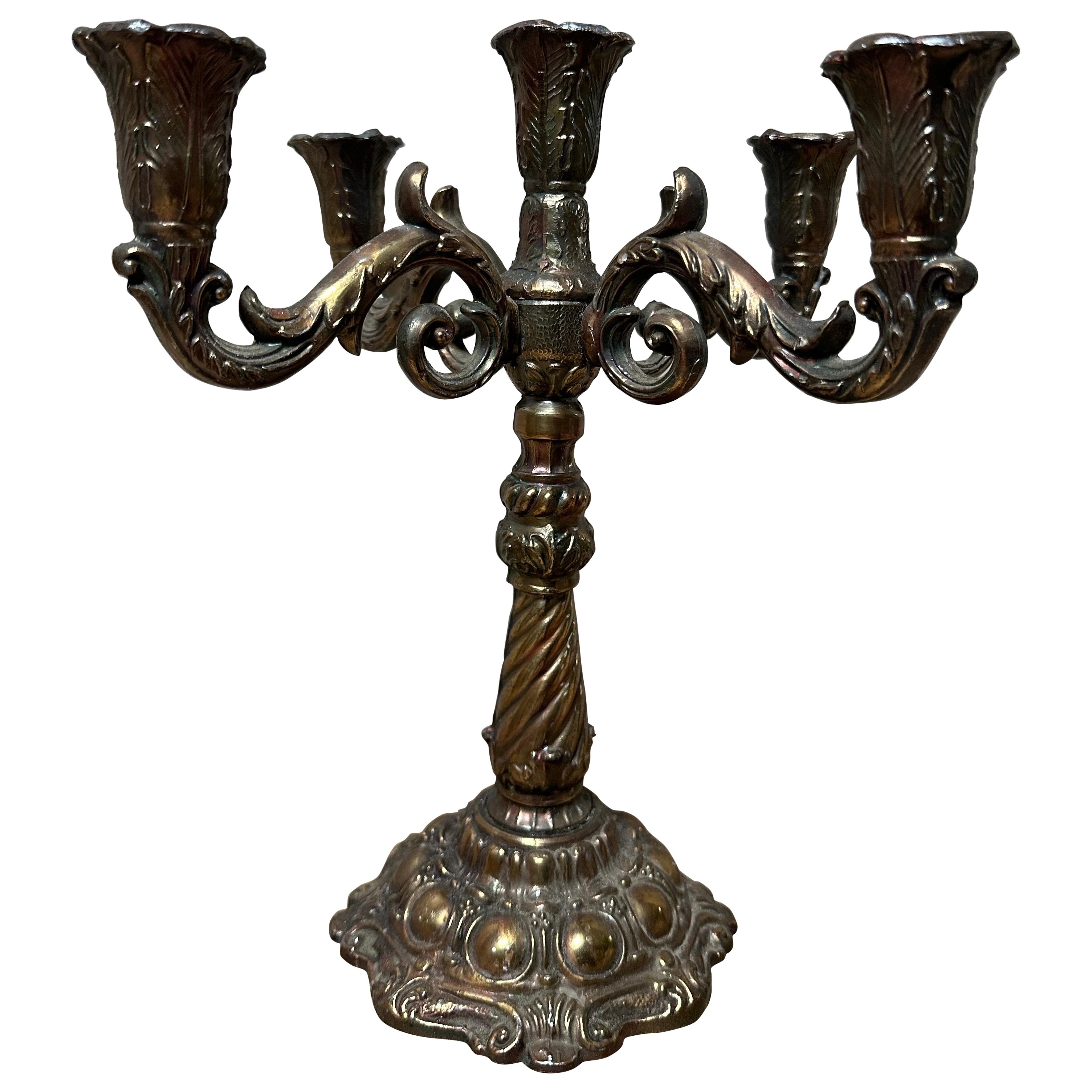 Brass 5-arm candelabra, 1900s in vendita