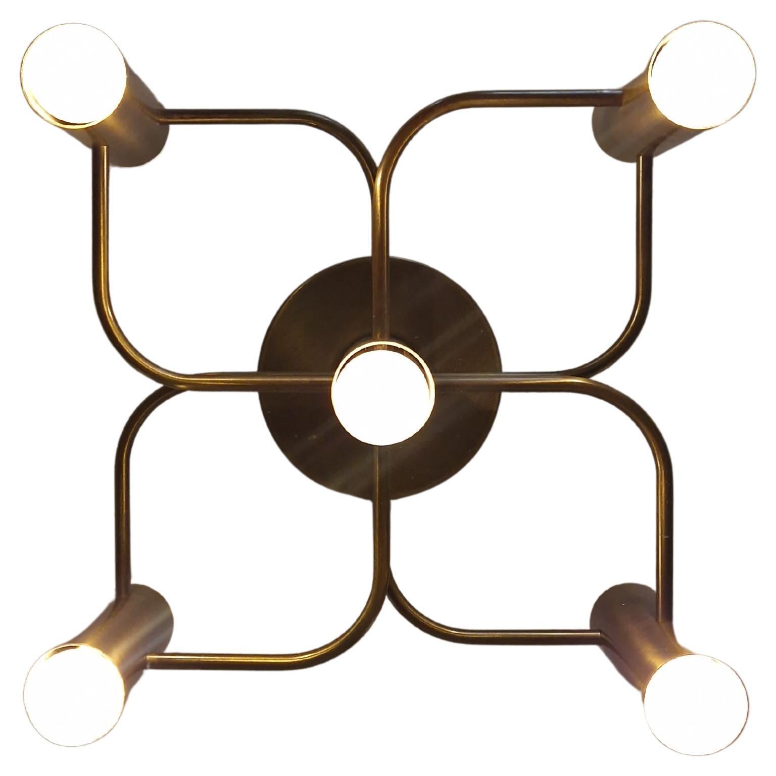 Lampada da incasso a 5 luci in ottone, Leola, Germania, anni '70