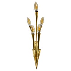 Applique a 5 luci in ottone di Oscar Torlasco per Lumi Milano, anni '50