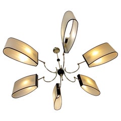 Brass 6-arm chandelier Maison Lunel circa 1950