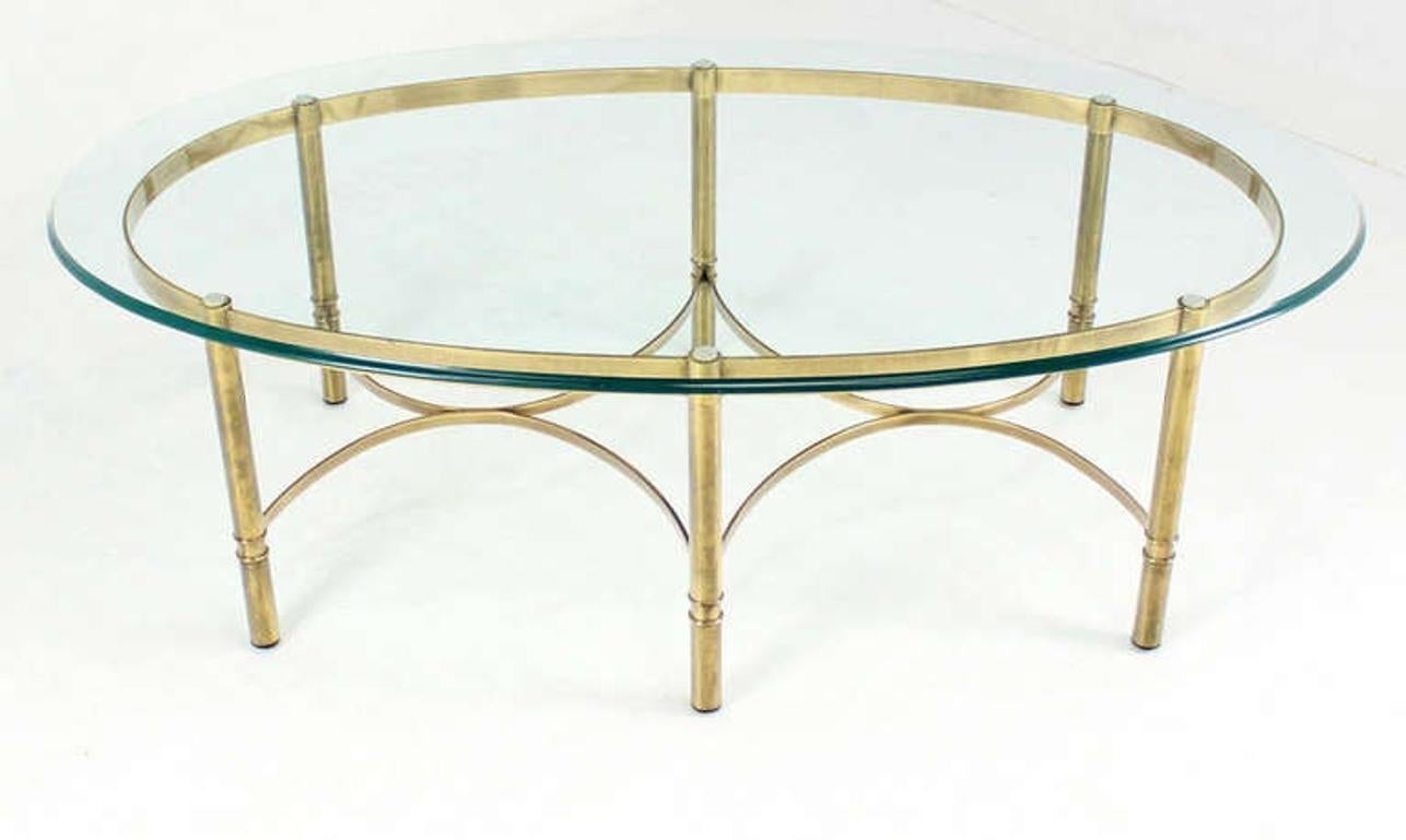 American Brass 6 Legged Base Glass Oval Top Mid-Century Modern Coffee Table MINT! For Sale