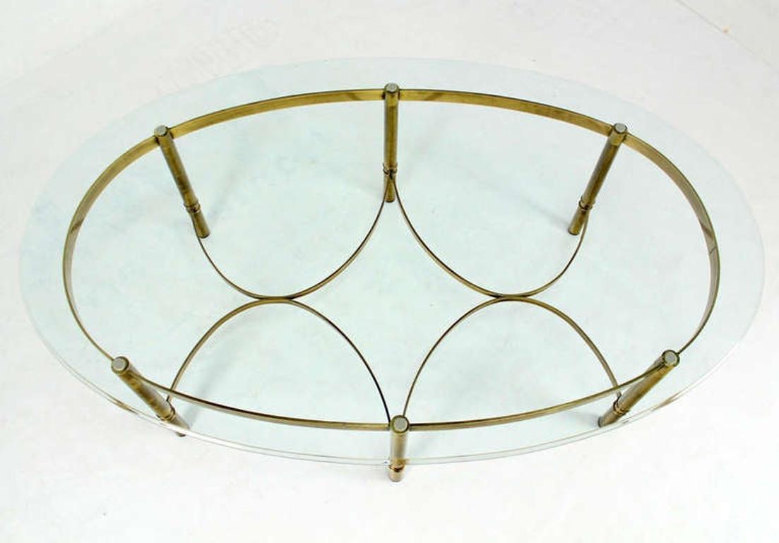 20th Century Brass 6 Legged Base Glass Oval Top Mid-Century Modern Coffee Table MINT! For Sale
