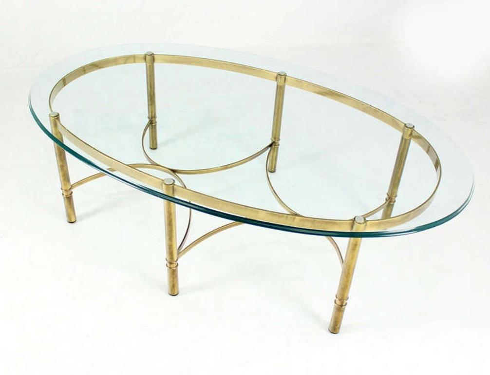 Brass 6 Legged Base Glass Oval Top Mid-Century Modern Coffee Table MINT! For Sale 1