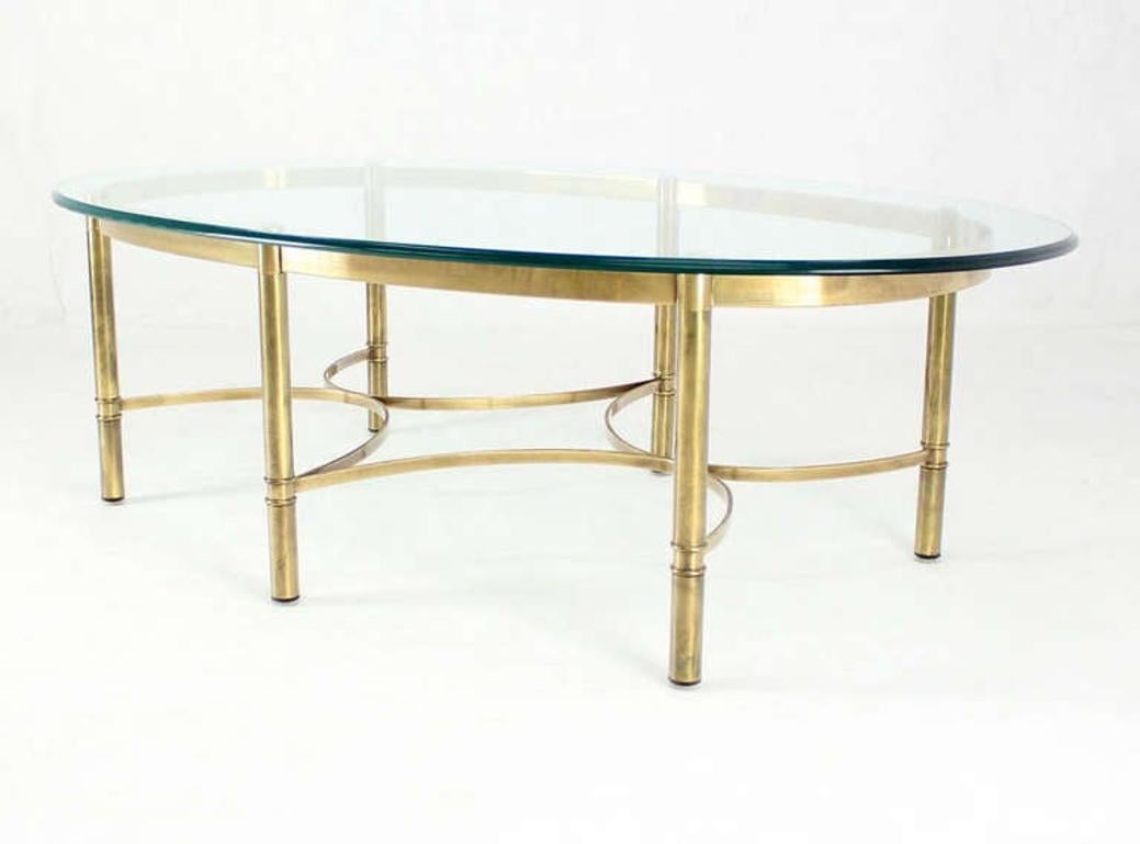 Brass 6 Legged Base Glass Oval Top Mid-Century Modern Coffee Table MINT! For Sale 2