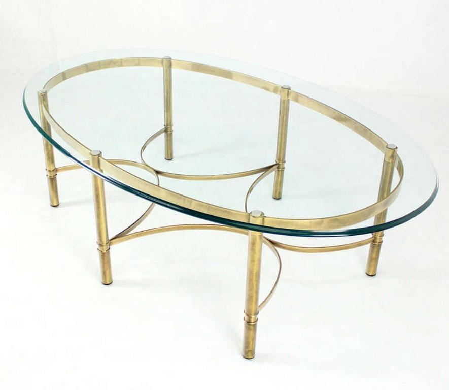 Brass 6 Legged Base Glass Oval Top Mid-Century Modern Coffee Table MINT! For Sale 3