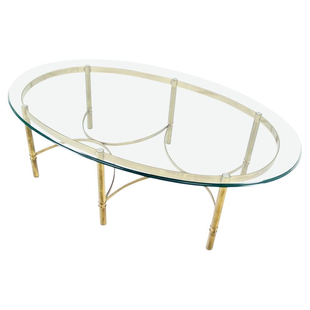 Brass 6 Legged Base Glass Oval Top Mid-Century Modern Coffee Table MINT! For Sale