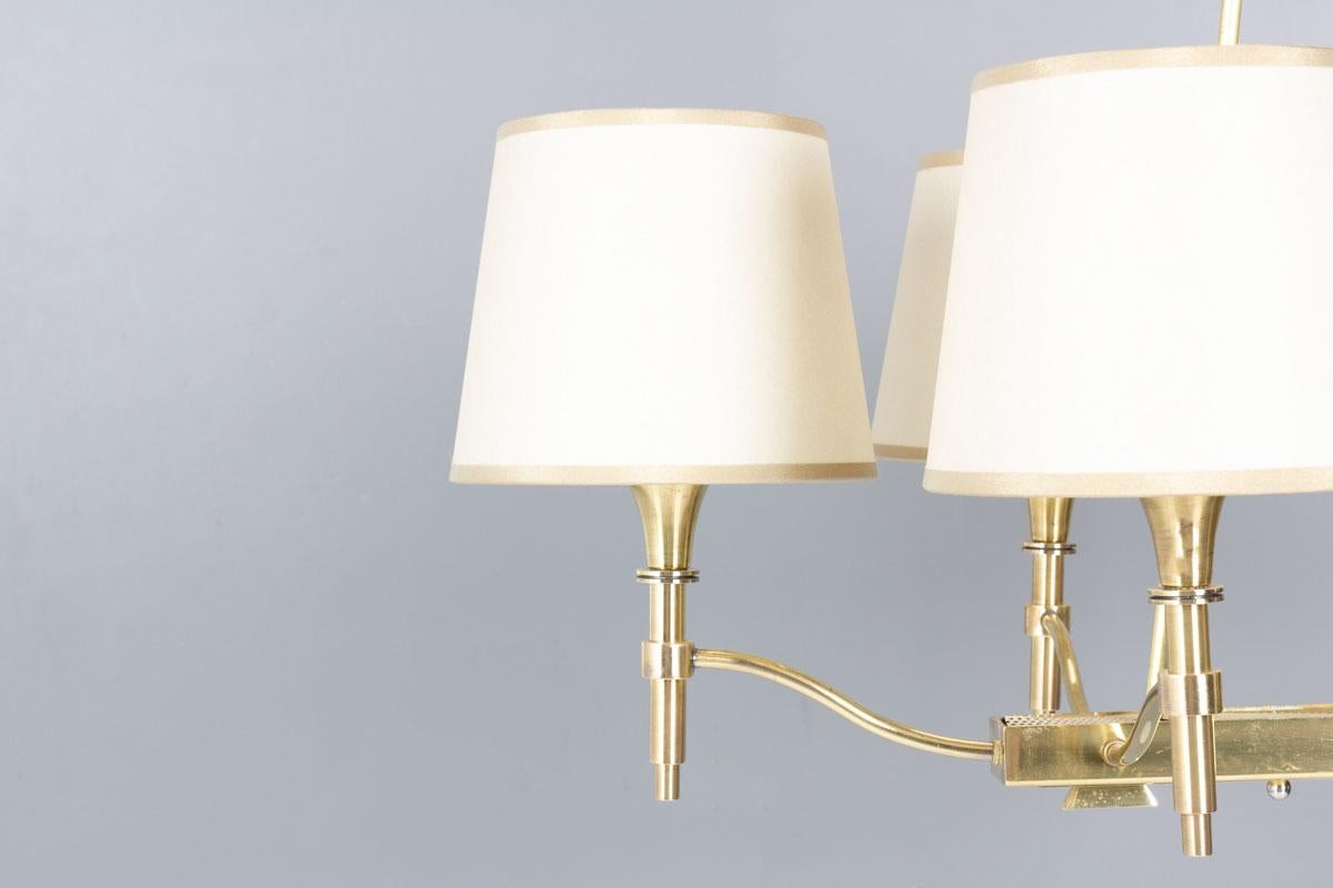 Francese Lampadario a 6 luci in ottone di Atelier Petitot, Francia, anni '40 in vendita