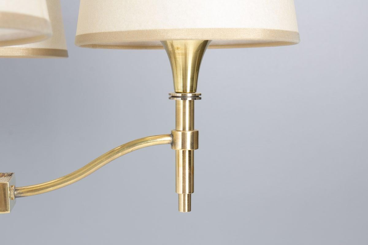 Lampadario a 6 luci in ottone di Atelier Petitot, Francia, anni '40 In condizioni buone in vendita a JASSANS-RIOTTIER, FR