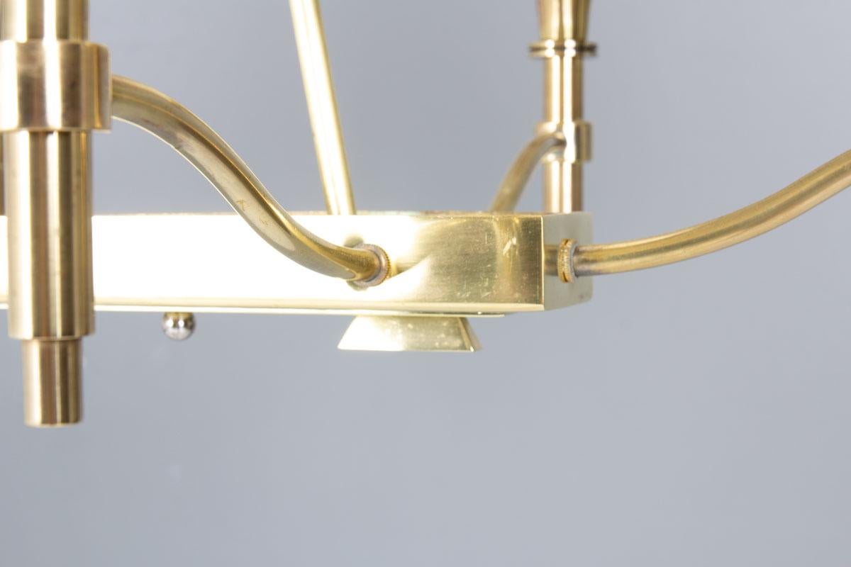 Metallo Lampadario a 6 luci in ottone di Atelier Petitot, Francia, anni '40 in vendita