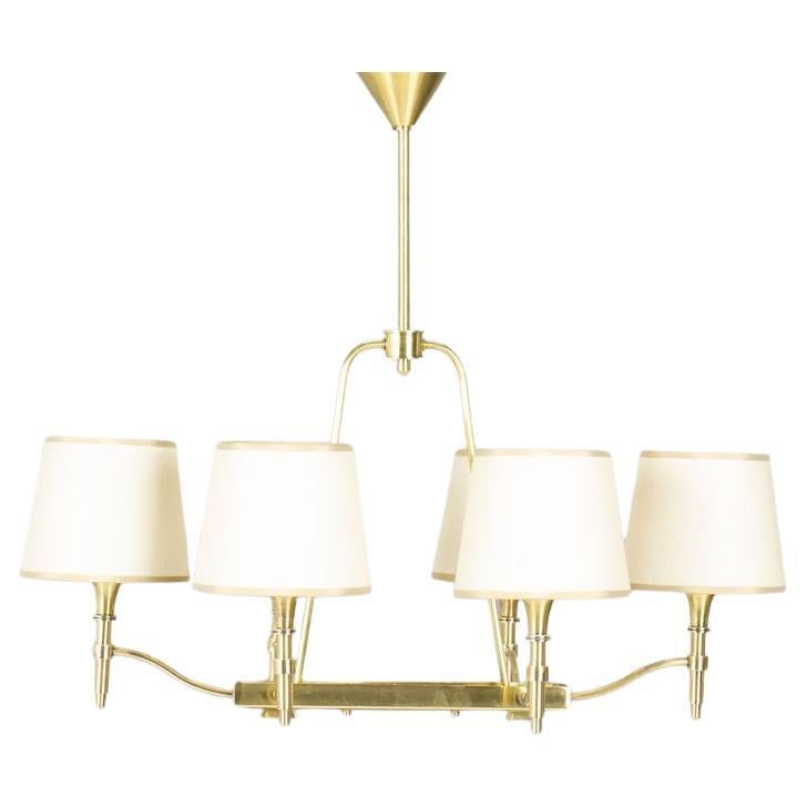 Lampadario a 6 luci in ottone di Atelier Petitot, Francia, anni '40 in vendita