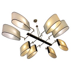 Brass 8-light chandelier, R Lunel circa 1950