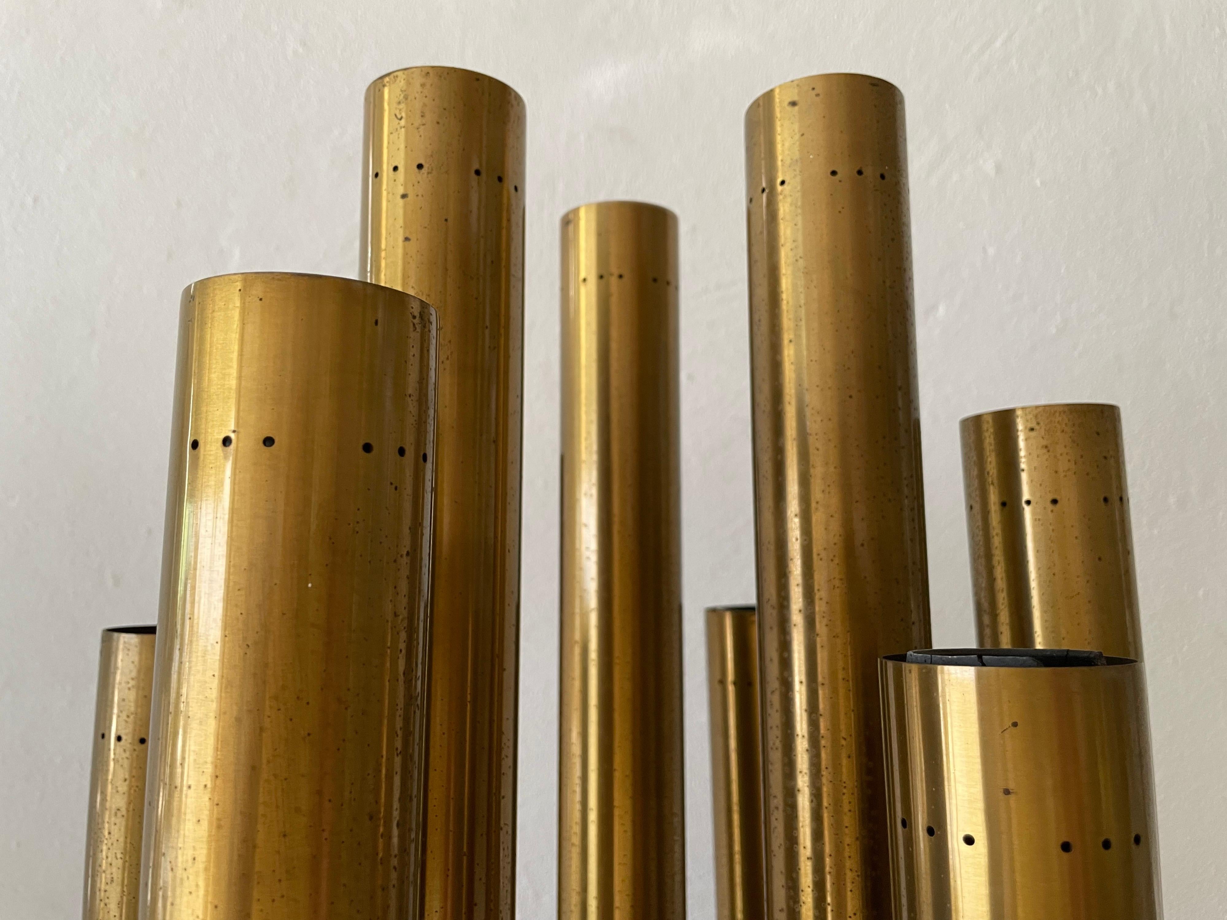 Brass 9 Cylinder Large Ceiling Lamp by Lamperti, Robbiate 'Como', 1960s, Italy For Sale 4