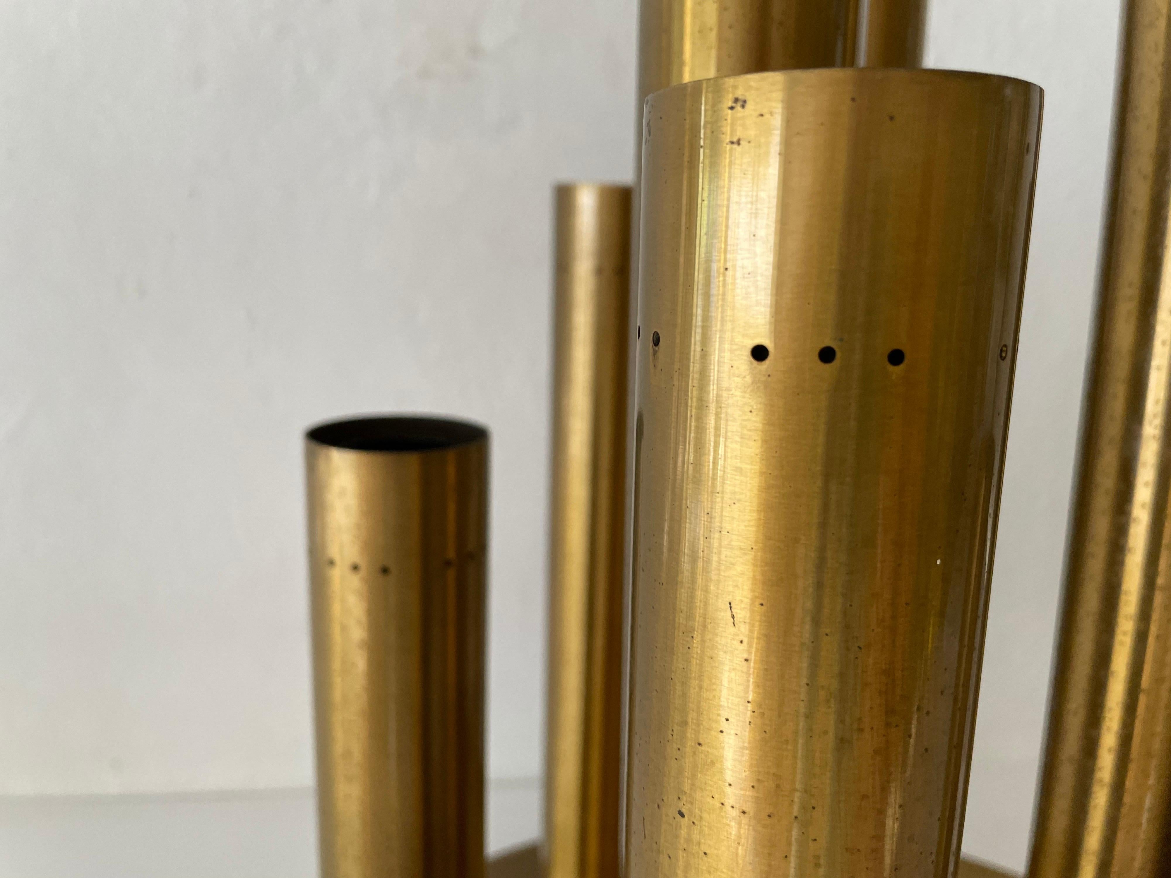 Brass 9 Cylinder Large Ceiling Lamp by Lamperti, Robbiate 'Como', 1960s, Italy For Sale 5