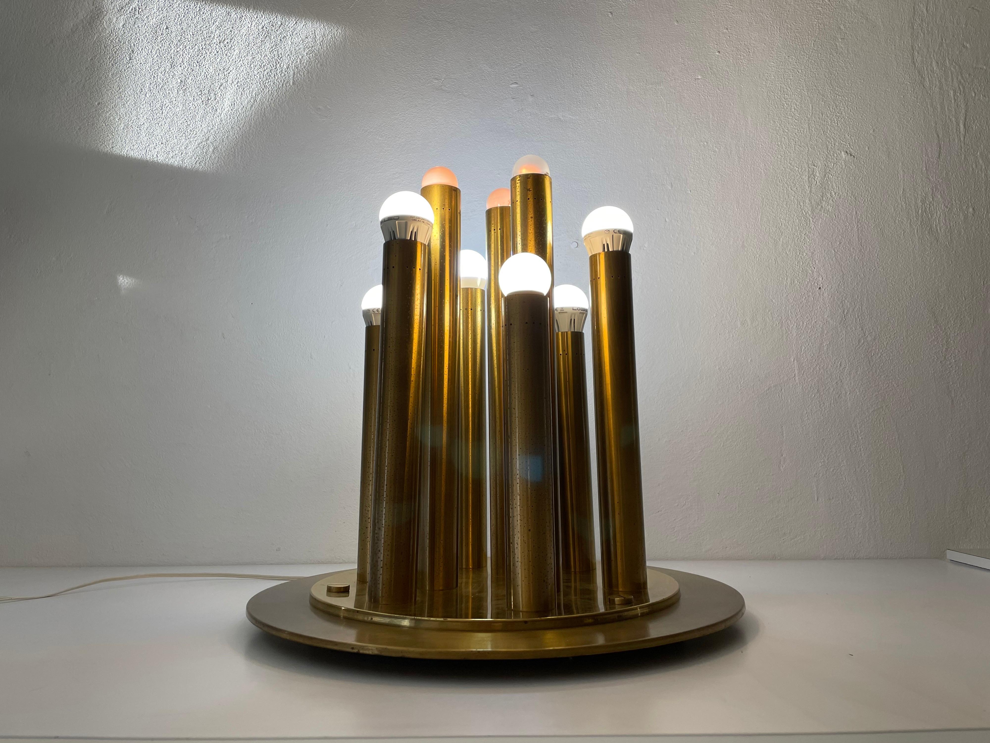 Brass 9 Cylinder Large Ceiling Lamp by Lamperti, Robbiate 'Como', 1960s, Italy For Sale 8