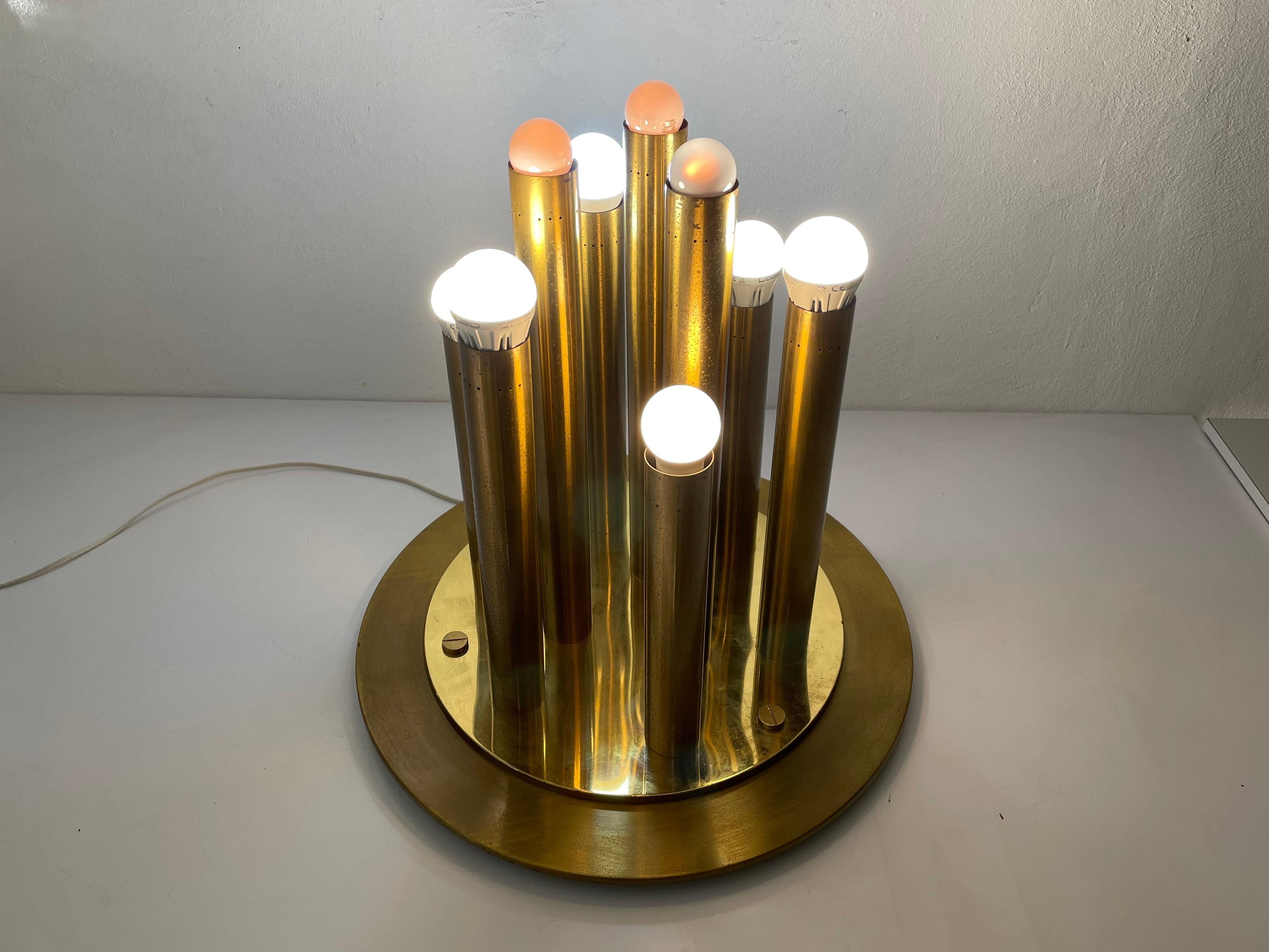 Brass 9 Cylinder Large Ceiling Lamp by Lamperti, Robbiate 'Como', 1960s, Italy For Sale 9